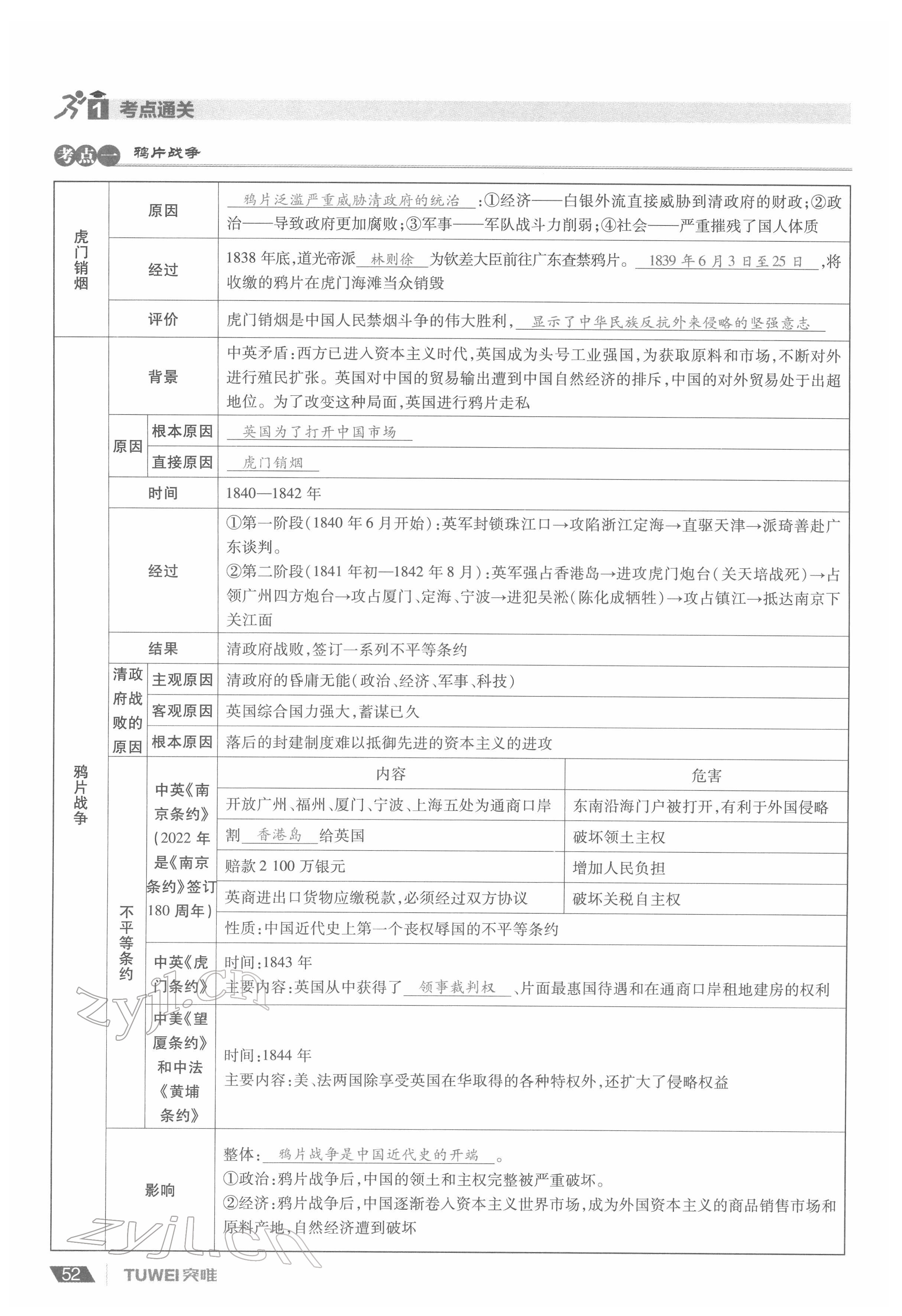 2022年一戰(zhàn)通關(guān)中考總復(fù)習(xí)歷史河南專版 參考答案第52頁
