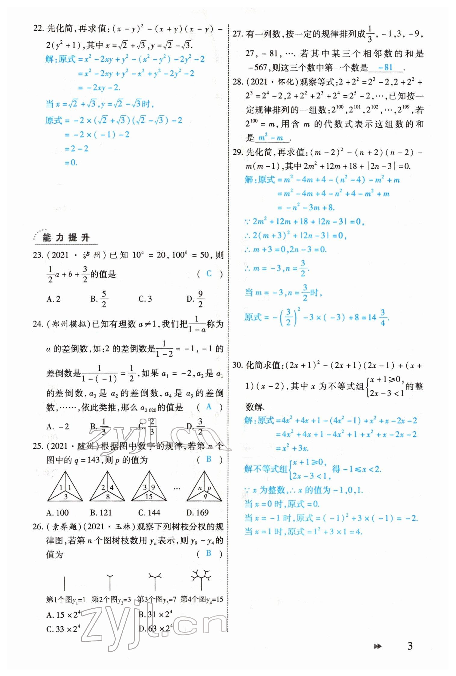 2022年领航中考一本通数学河南专版 参考答案第3页