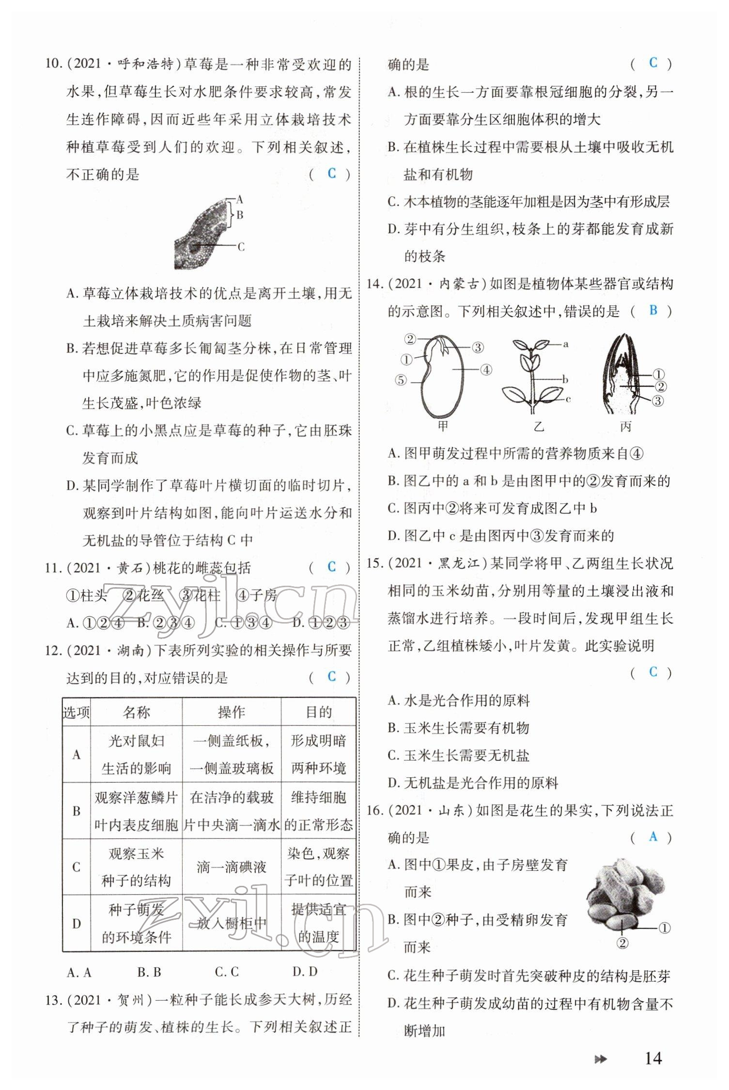 2022年領(lǐng)航中考生物河南專版 參考答案第14頁