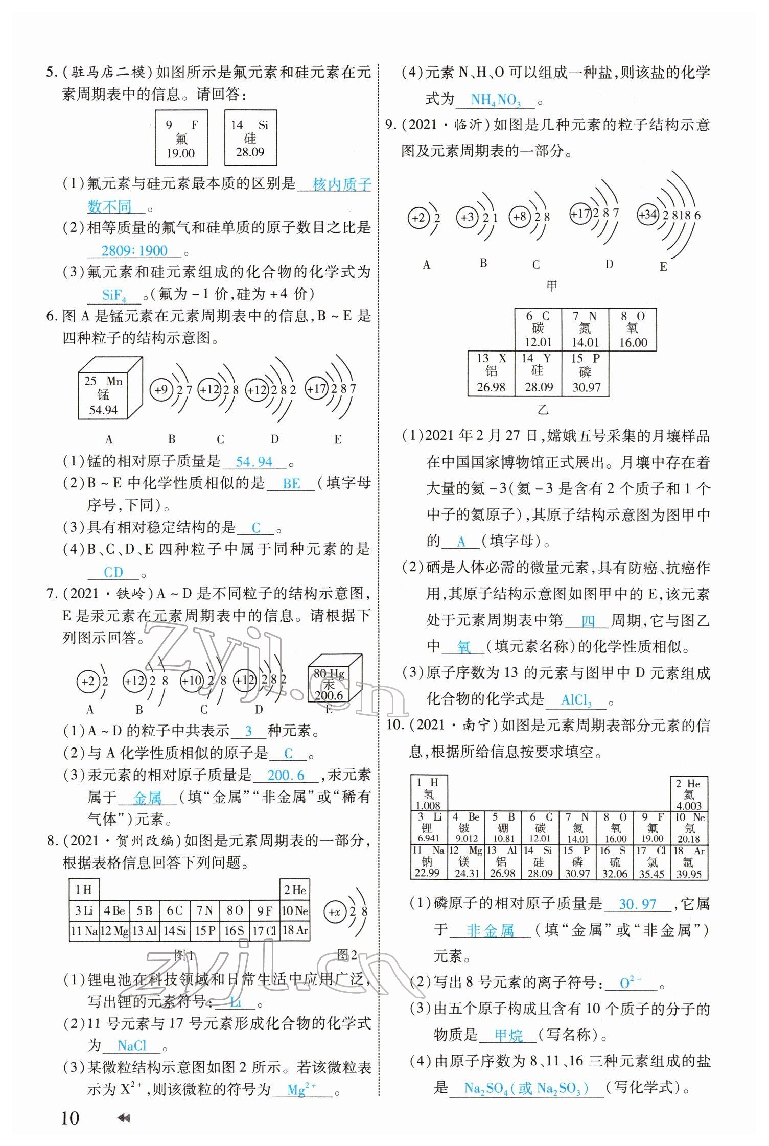 2022年領航中考化學河南專版 參考答案第10頁