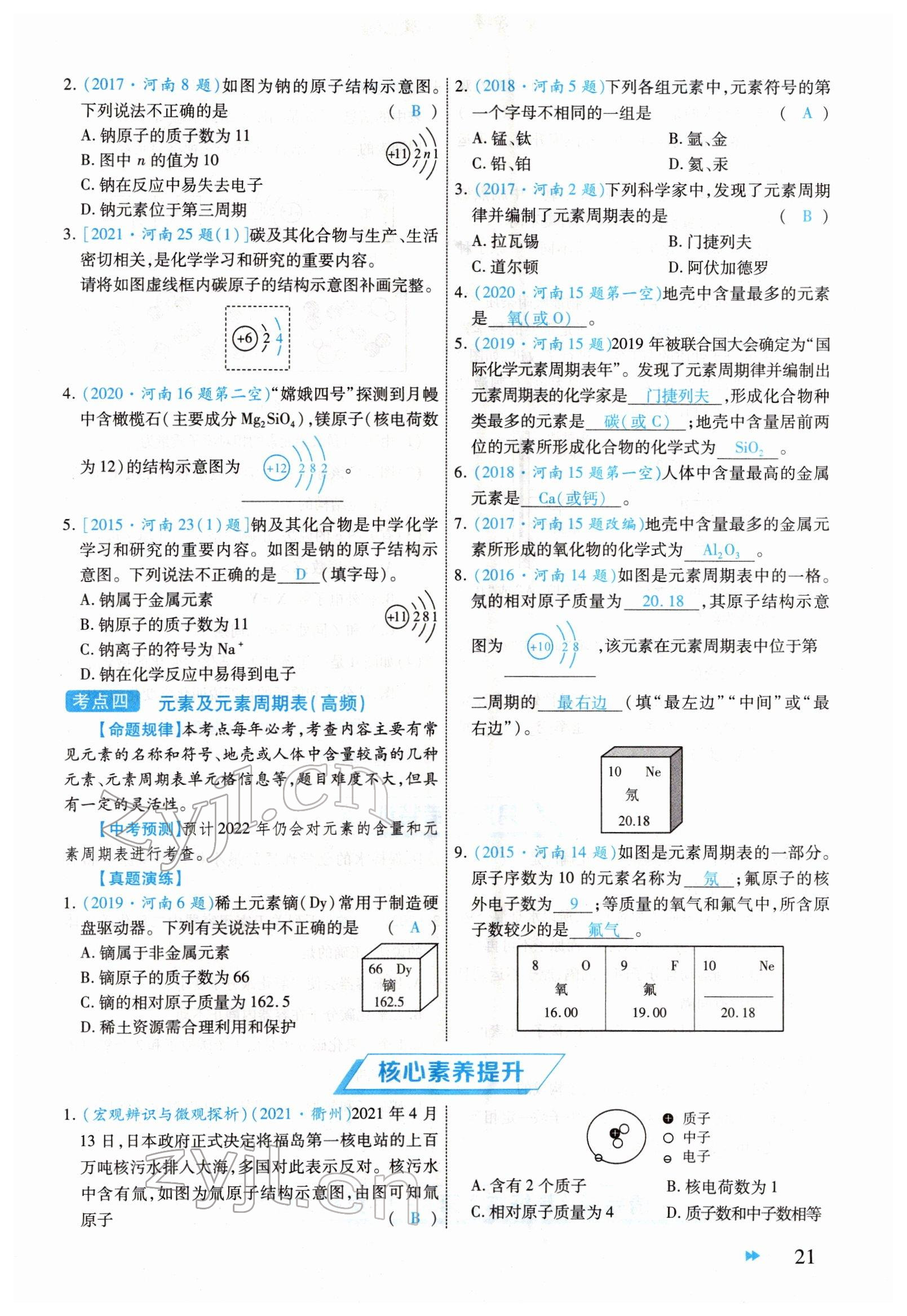 2022年領(lǐng)航中考化學(xué)河南專(zhuān)版 參考答案第21頁(yè)