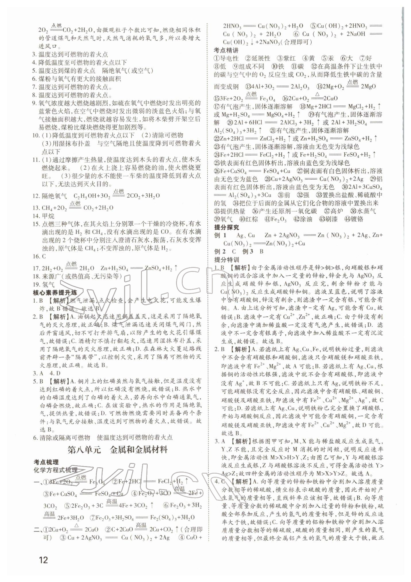 2022年河南中考第一輪總復(fù)習(xí)一本全化學(xué) 參考答案第11頁