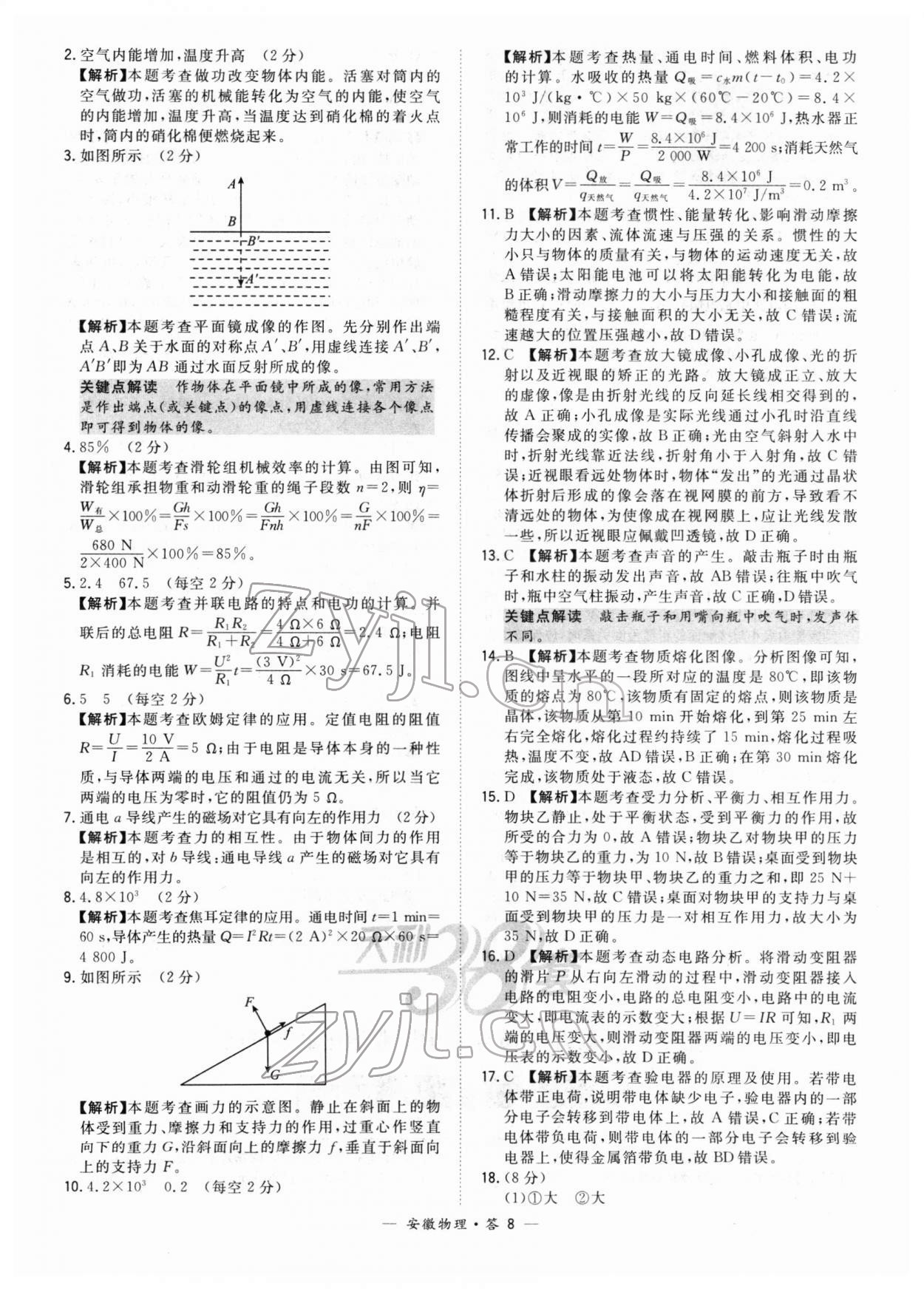 2022年天利38套中考試題精選物理中考安徽專版 參考答案第8頁