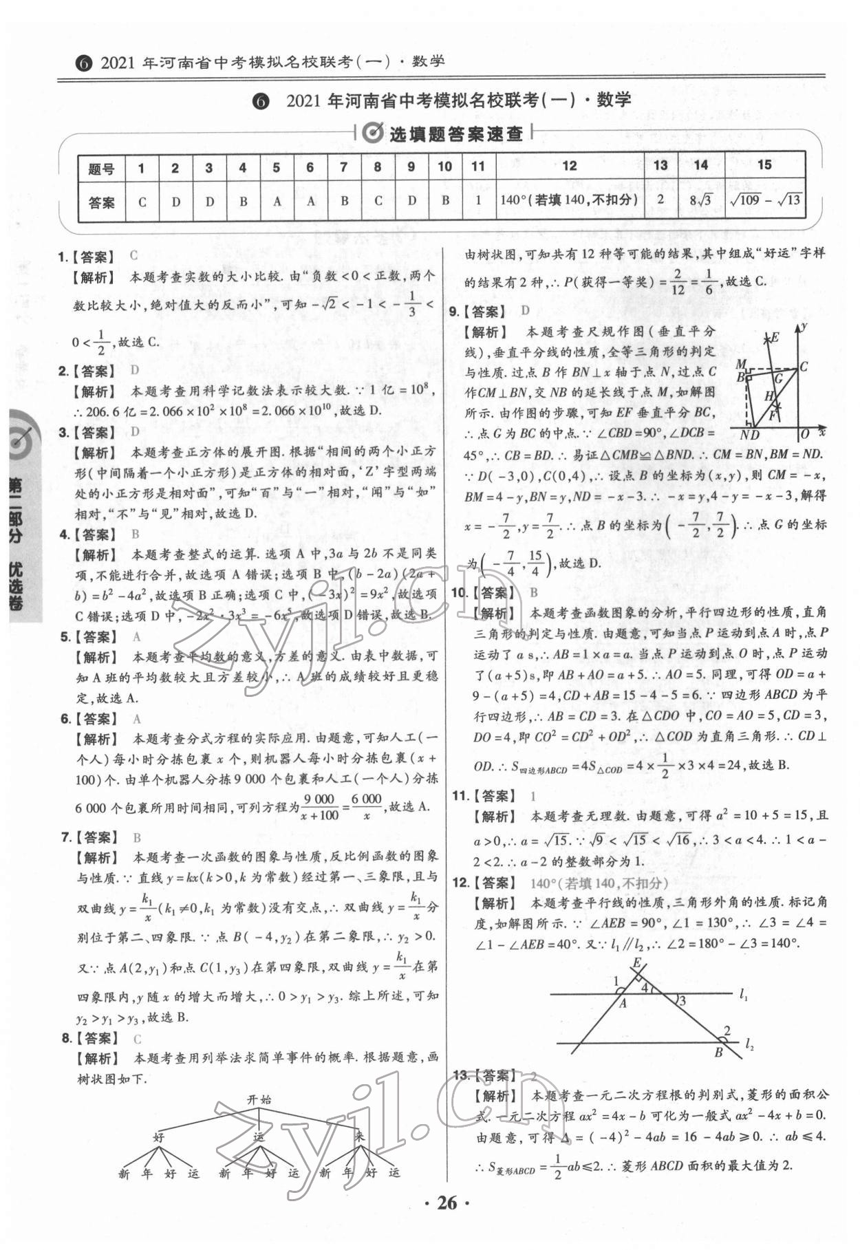 2022年鼎城中考模擬試卷精編數(shù)學(xué)河南專版 參考答案第26頁