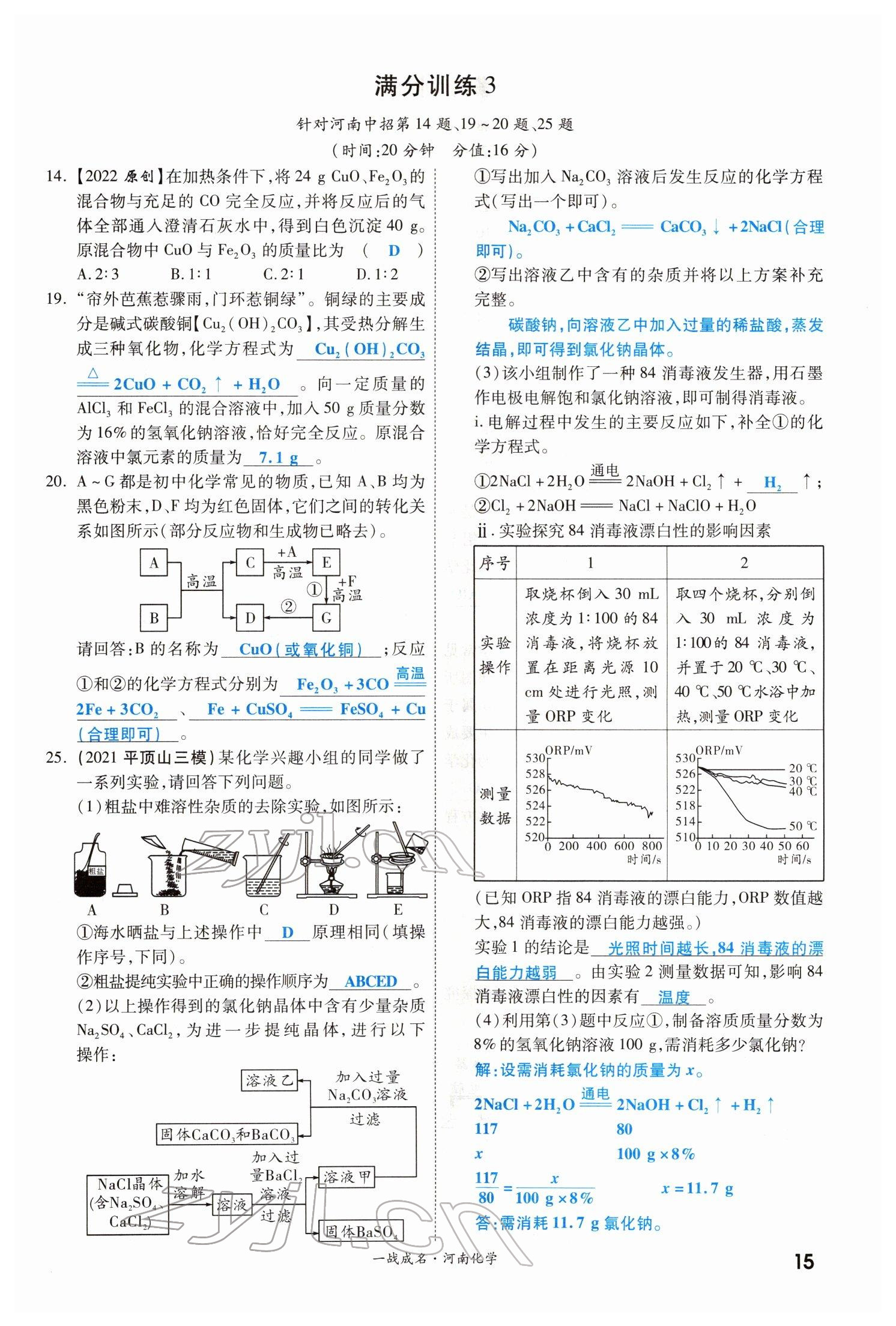 2022年一战成名考前新方案化学河南专版 参考答案第15页
