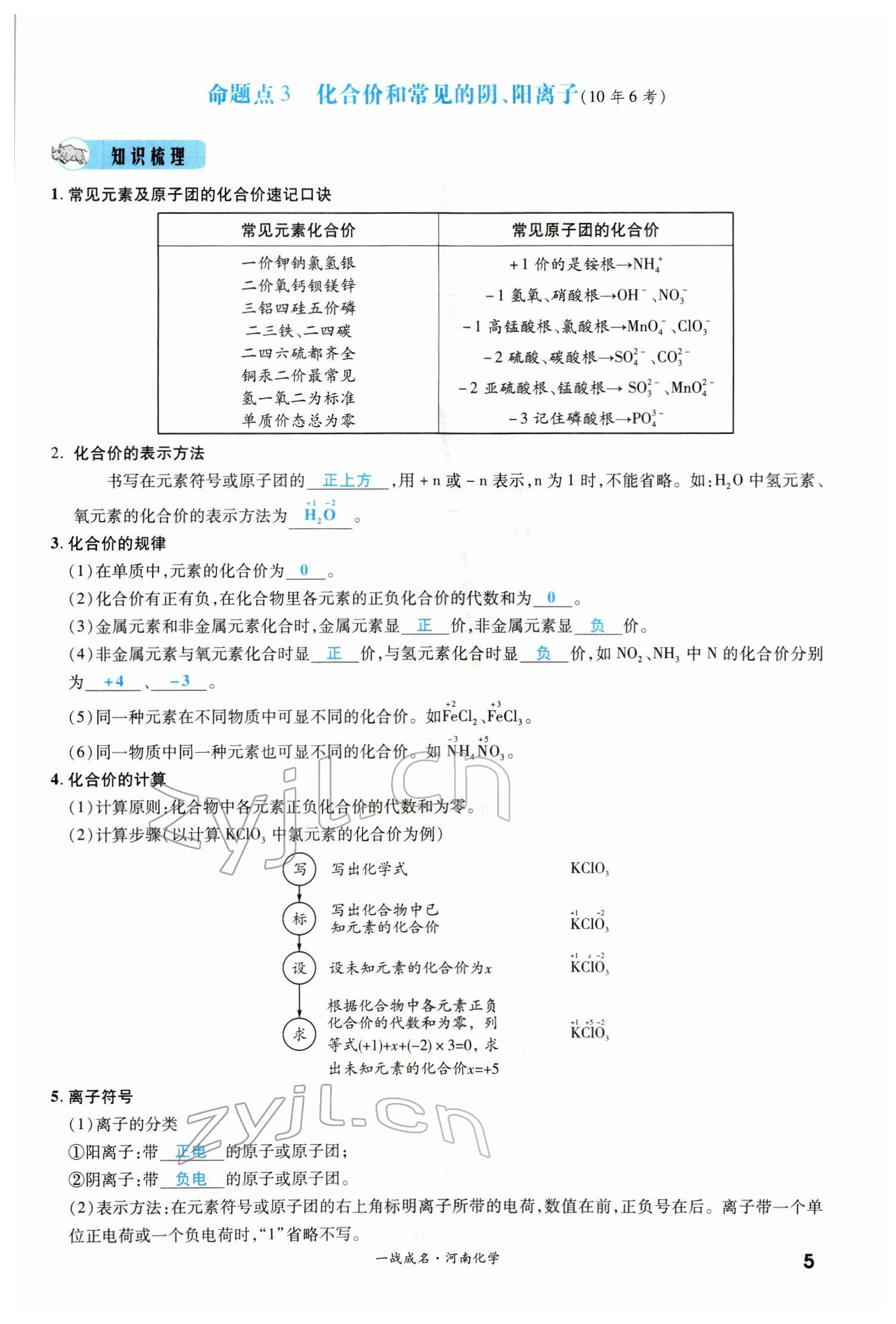 2022年一战成名考前新方案化学河南专版 参考答案第5页