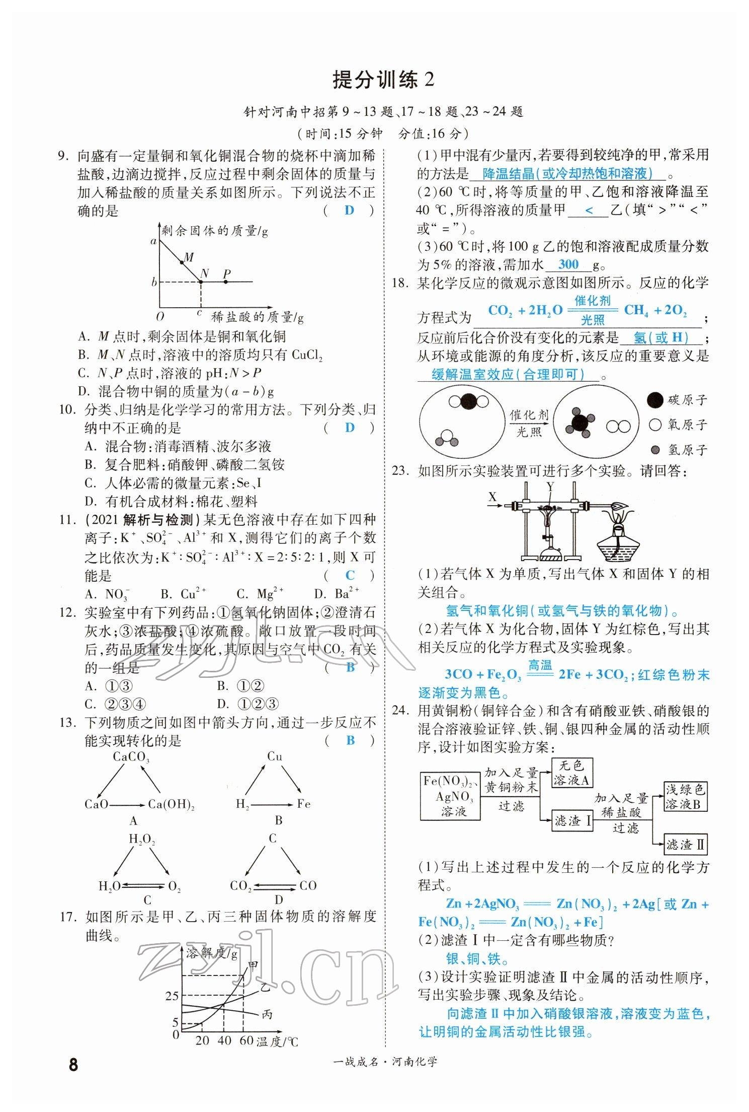 2022年一战成名考前新方案化学河南专版 参考答案第8页
