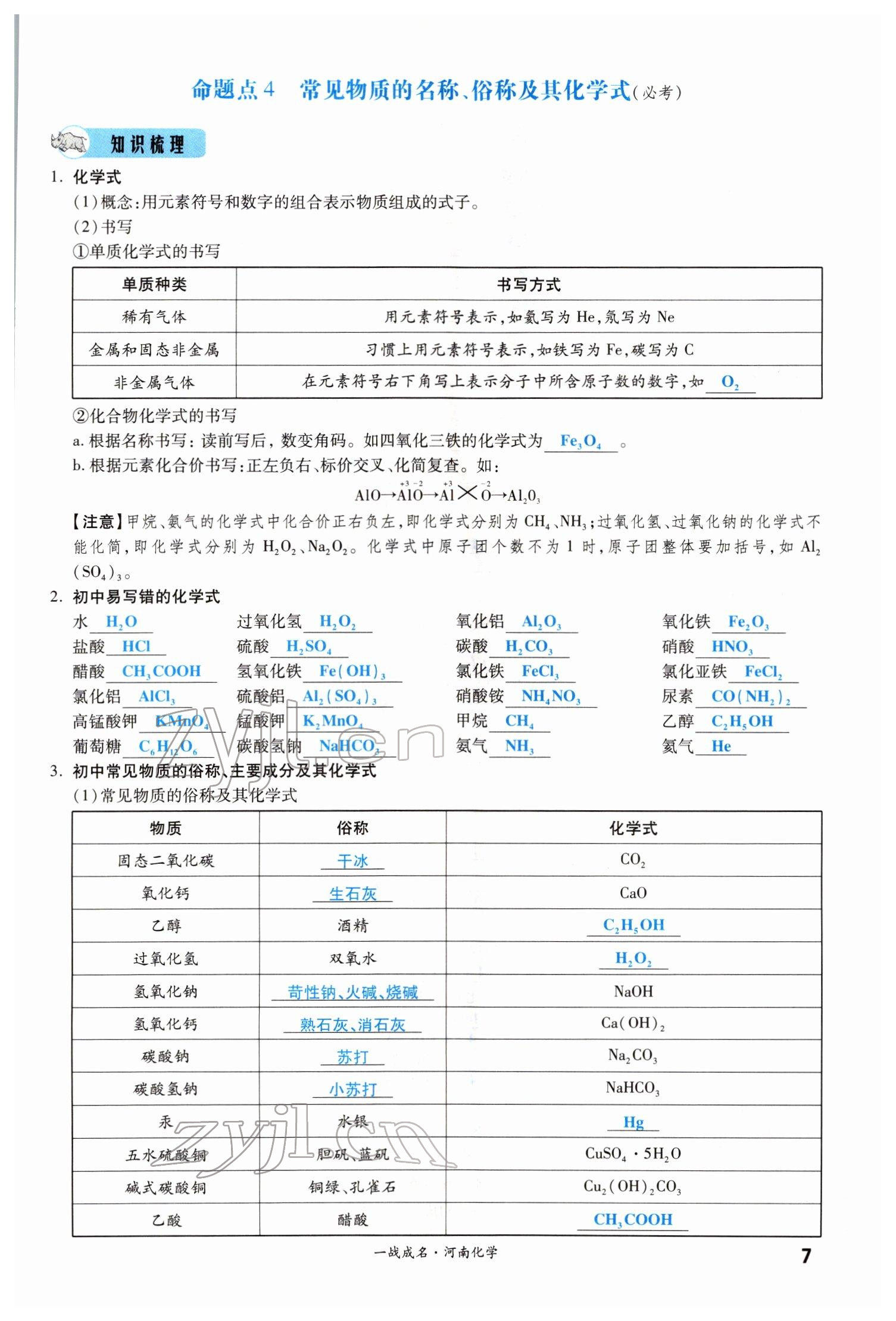 2022年一战成名考前新方案化学河南专版 参考答案第7页