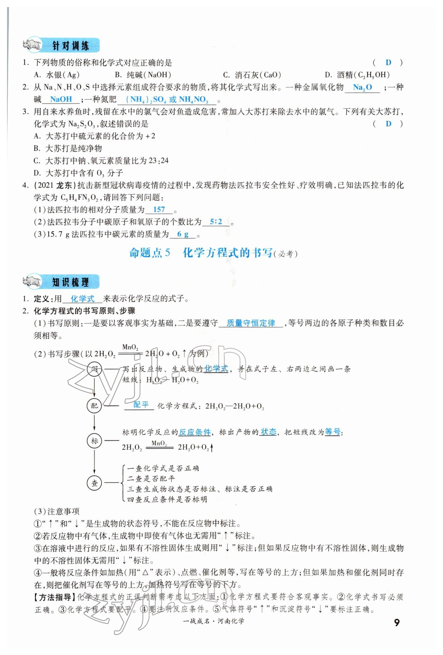 2022年一战成名考前新方案化学河南专版 参考答案第9页