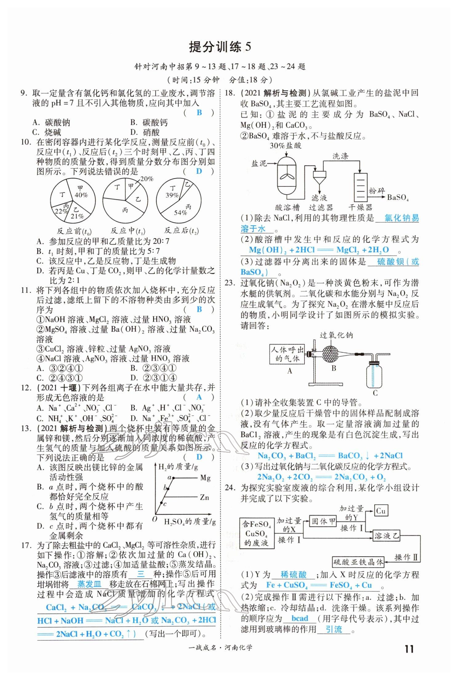 2022年一战成名考前新方案化学河南专版 参考答案第11页