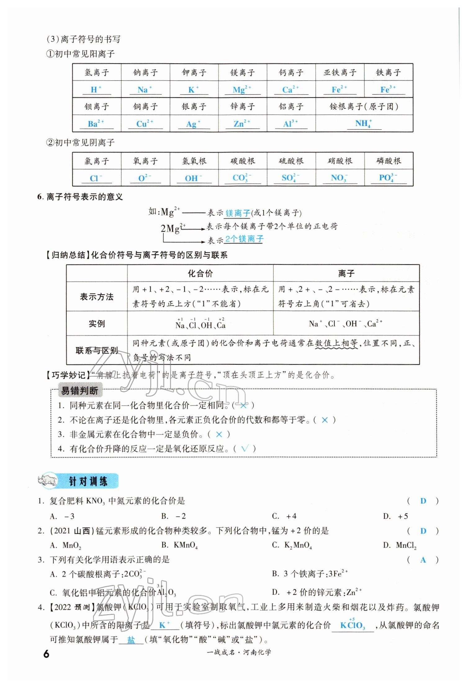 2022年一战成名考前新方案化学河南专版 参考答案第6页