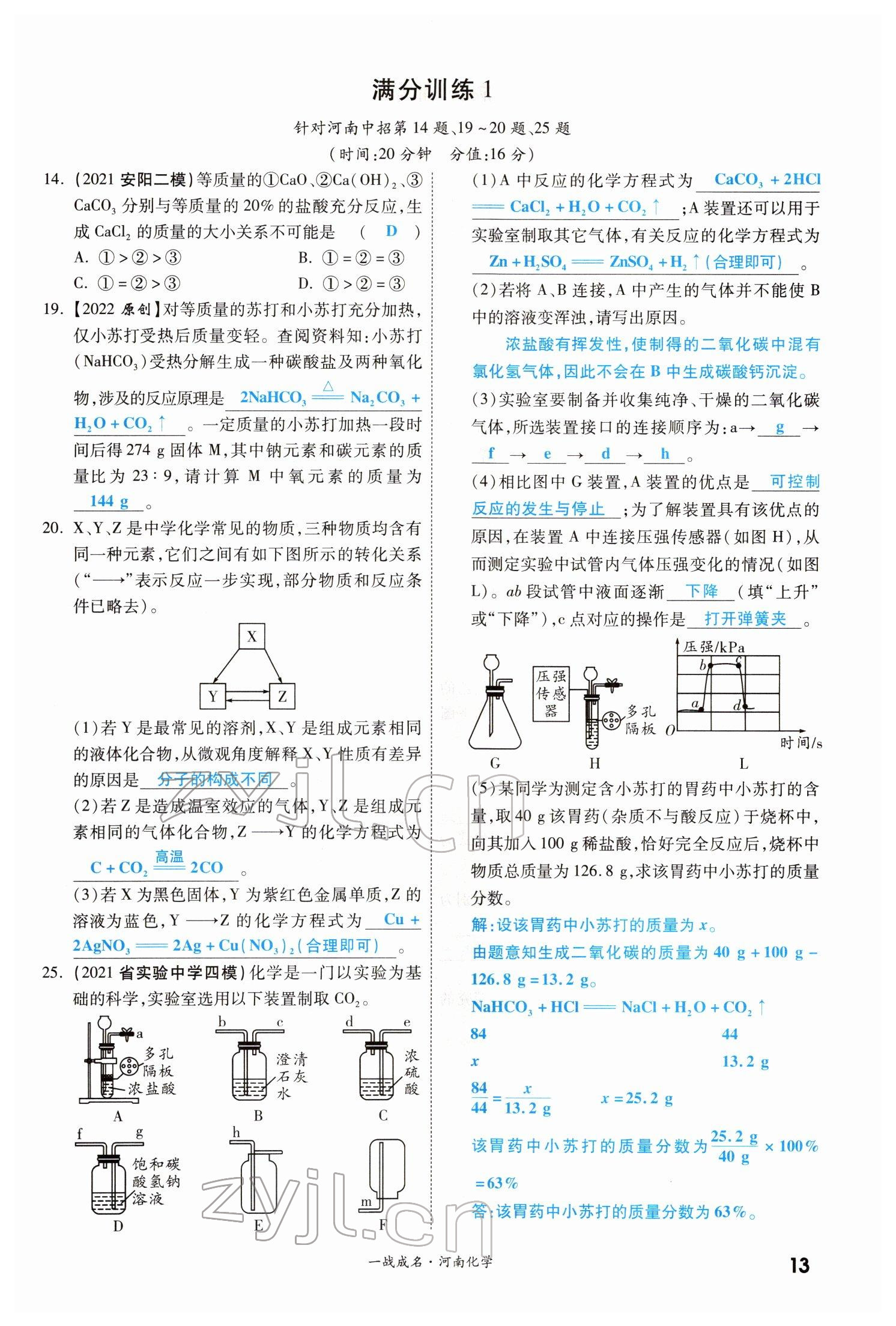 2022年一战成名考前新方案化学河南专版 参考答案第13页