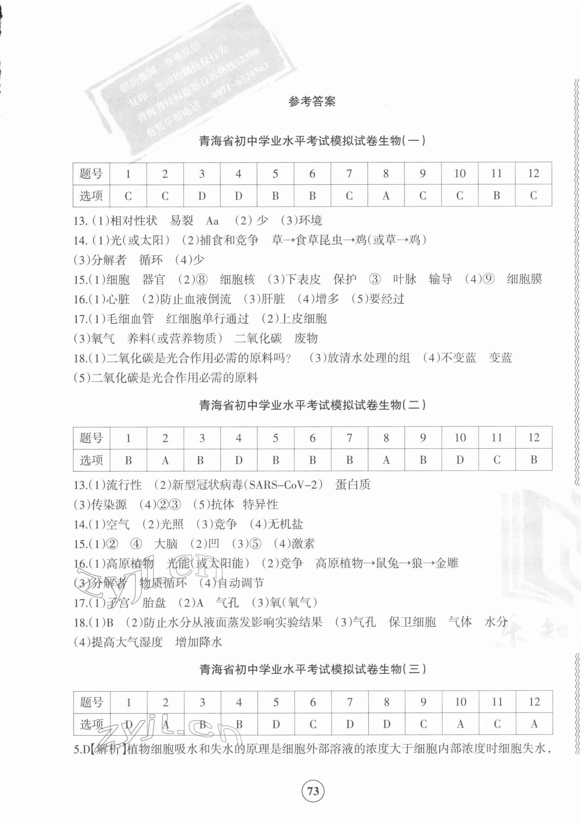 2022年青海省初中學業(yè)水平考試模擬試卷生物 第1頁