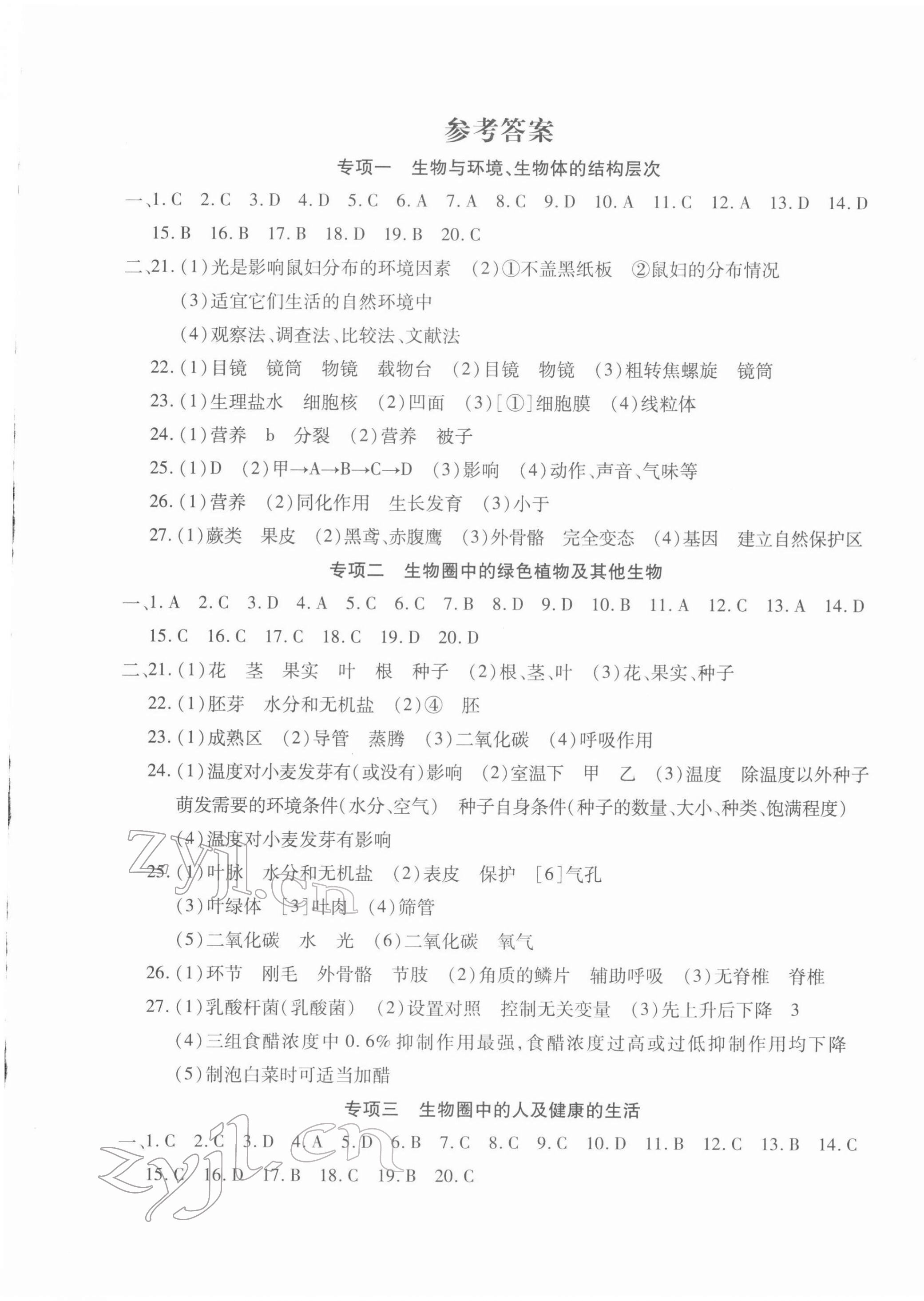 2022年學海金卷激活中考中考試題匯編青海中考密題生物 第1頁