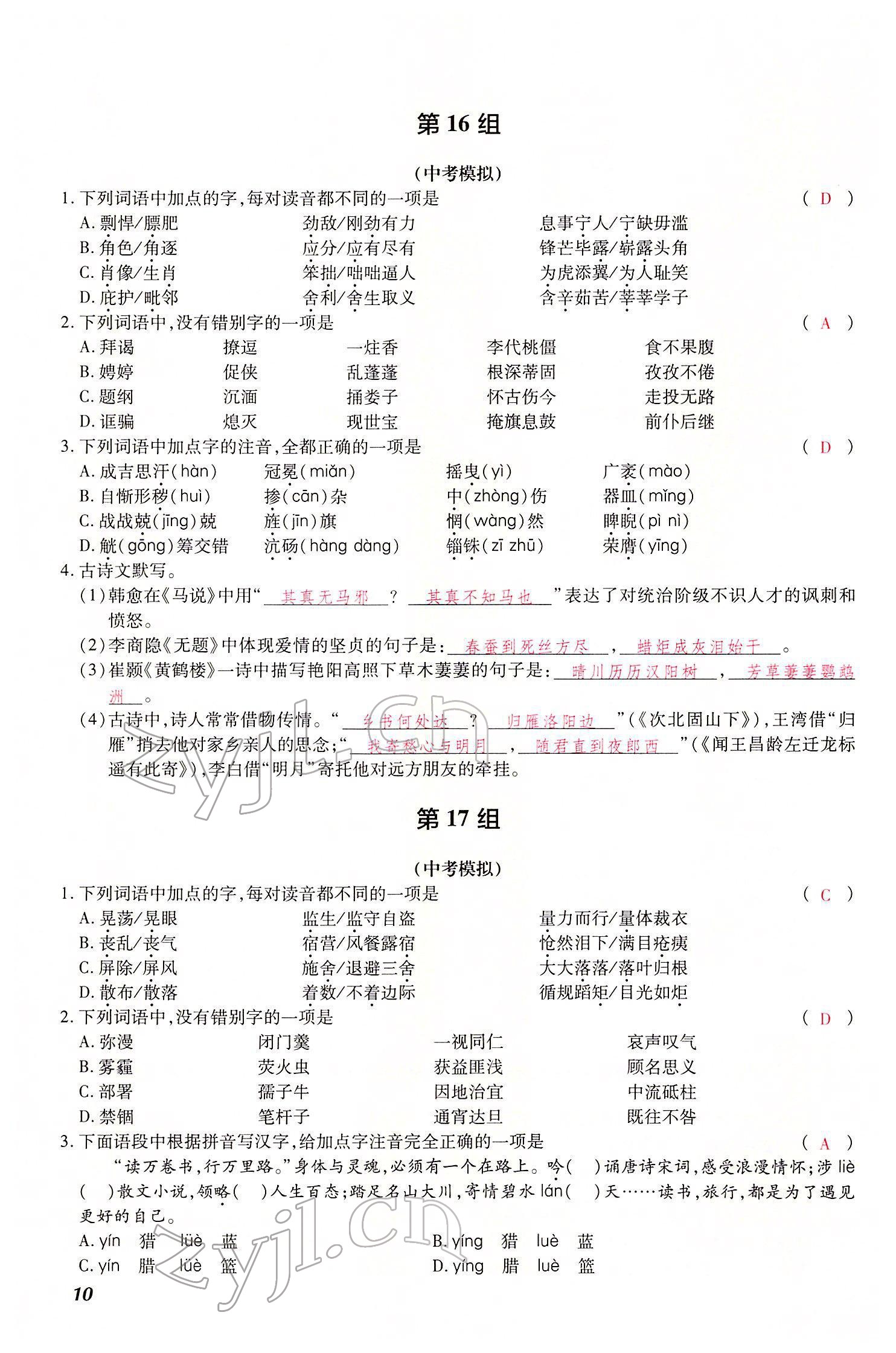 2022年洪文教育最新中考語文河南專版 參考答案第22頁