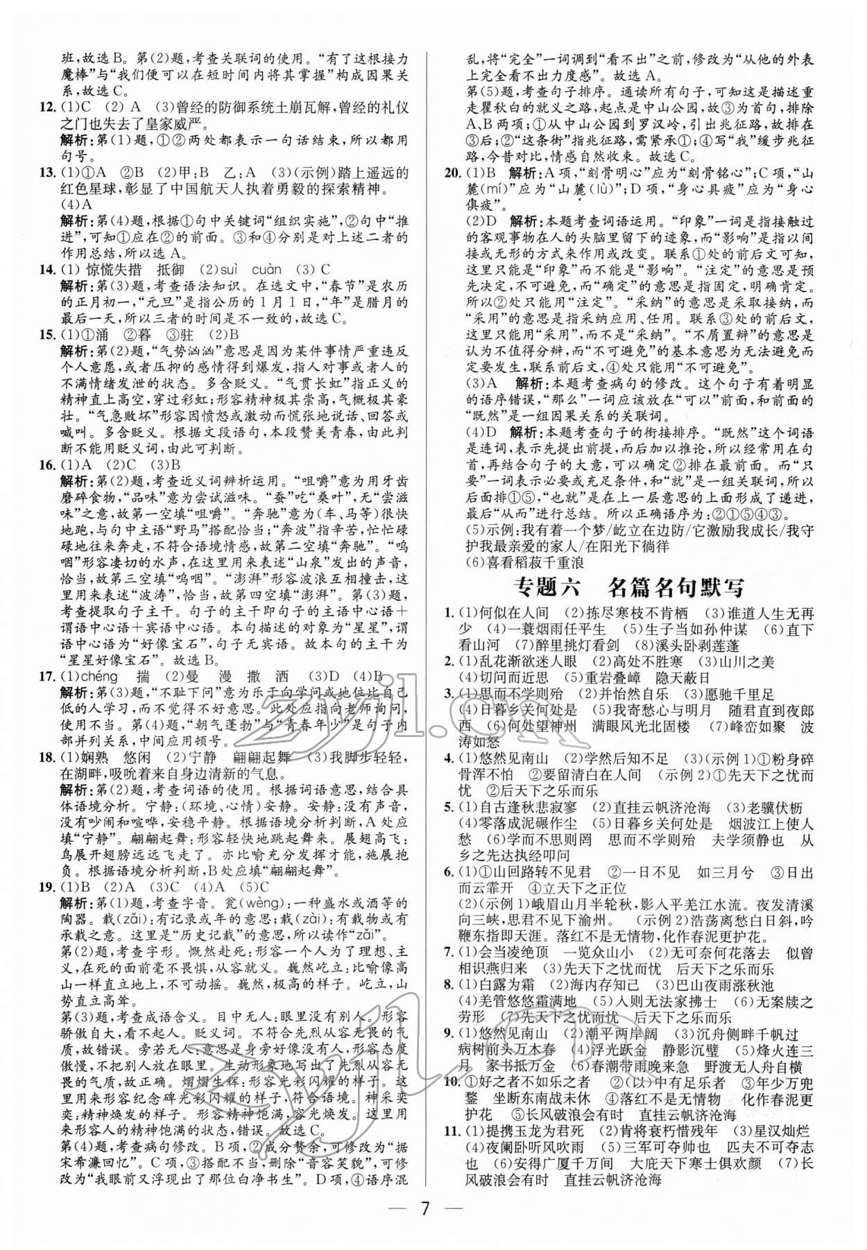 2022年正大图书中考真题分类卷语文 参考答案第7页