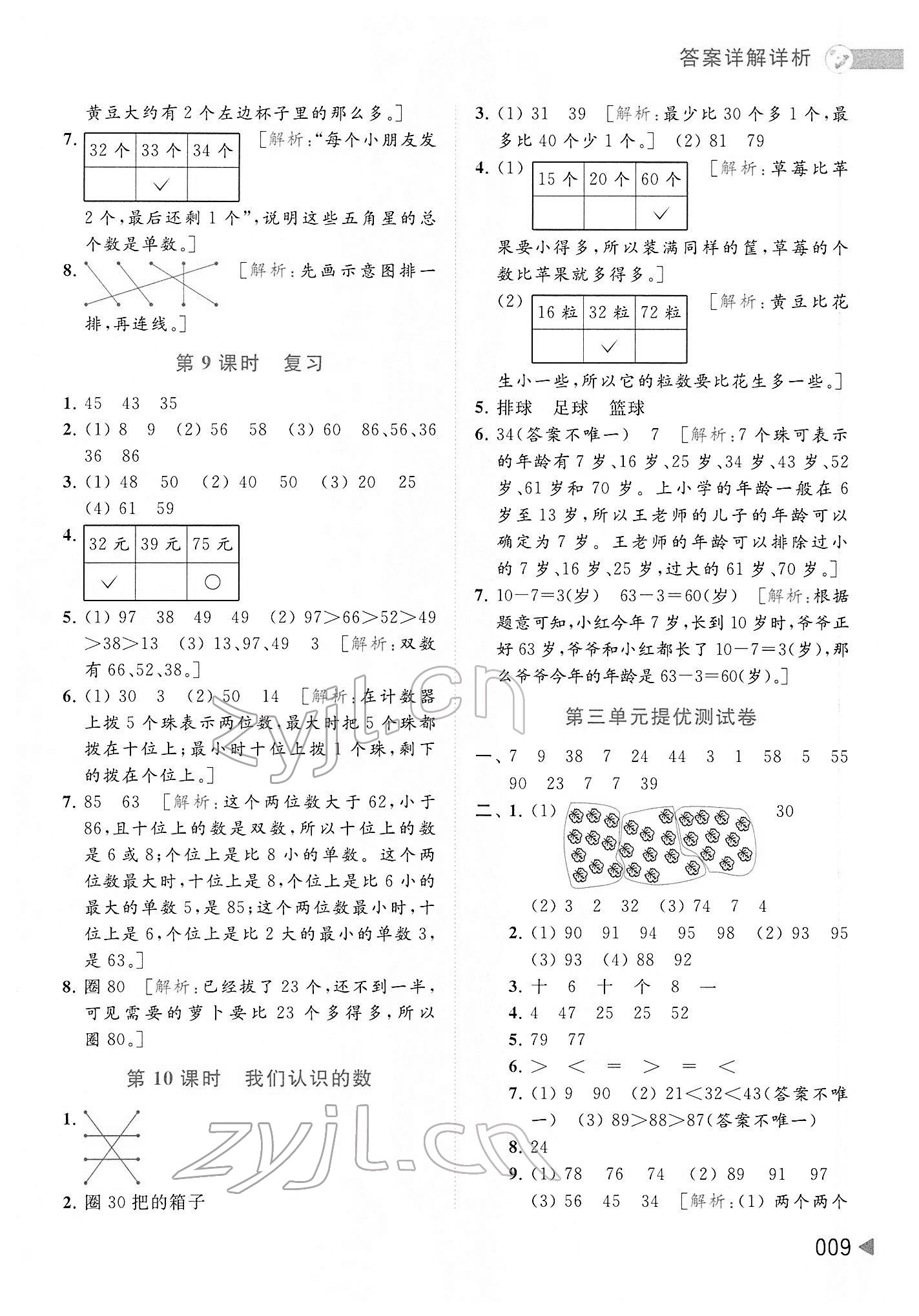 2022年亮點給力提優(yōu)班多維互動空間一年級數(shù)學下冊蘇教版 參考答案第9頁