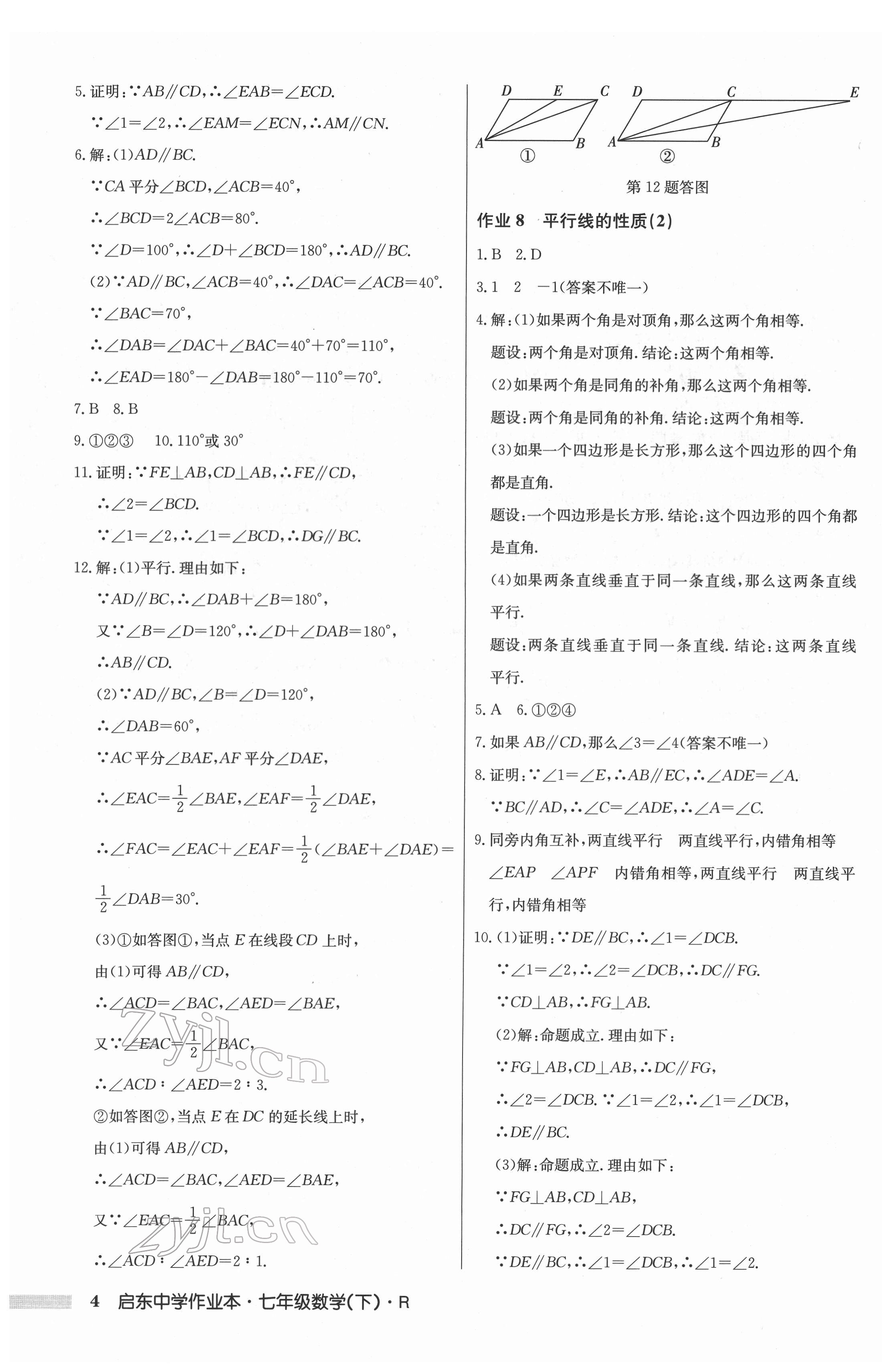 2022年啟東中學(xué)作業(yè)本七年級(jí)數(shù)學(xué)下冊(cè)人教版 第4頁