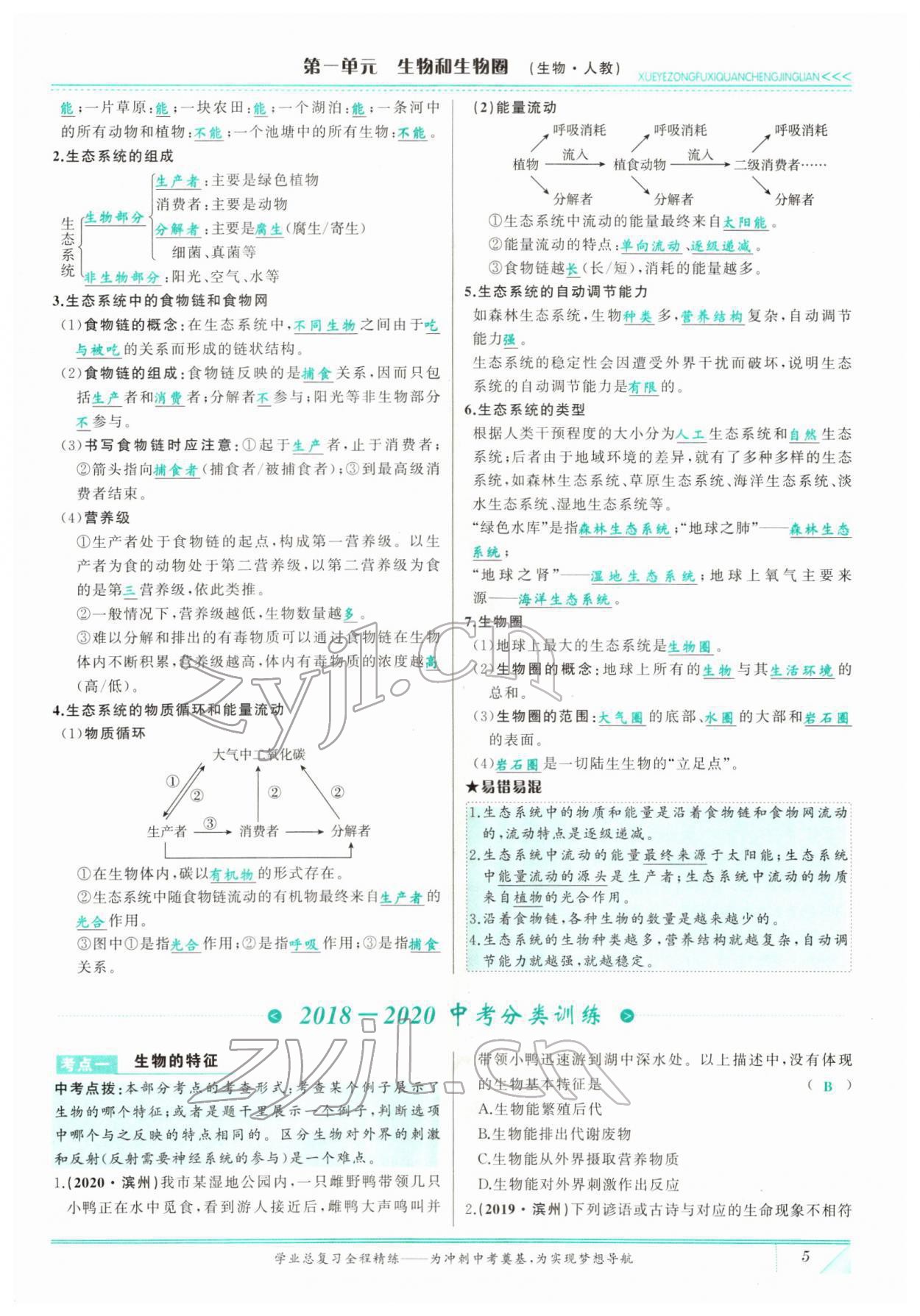 2022年智慧大课堂学业总复习全程精练生物&nbsp;参考答案第5页