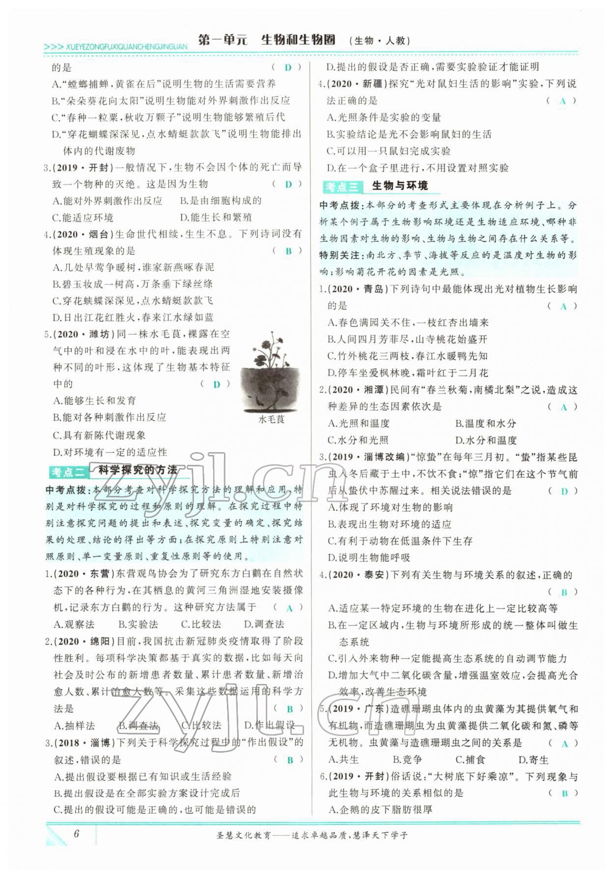 2022年智慧大課堂學業總復習全程精練生物 參考答案第6頁