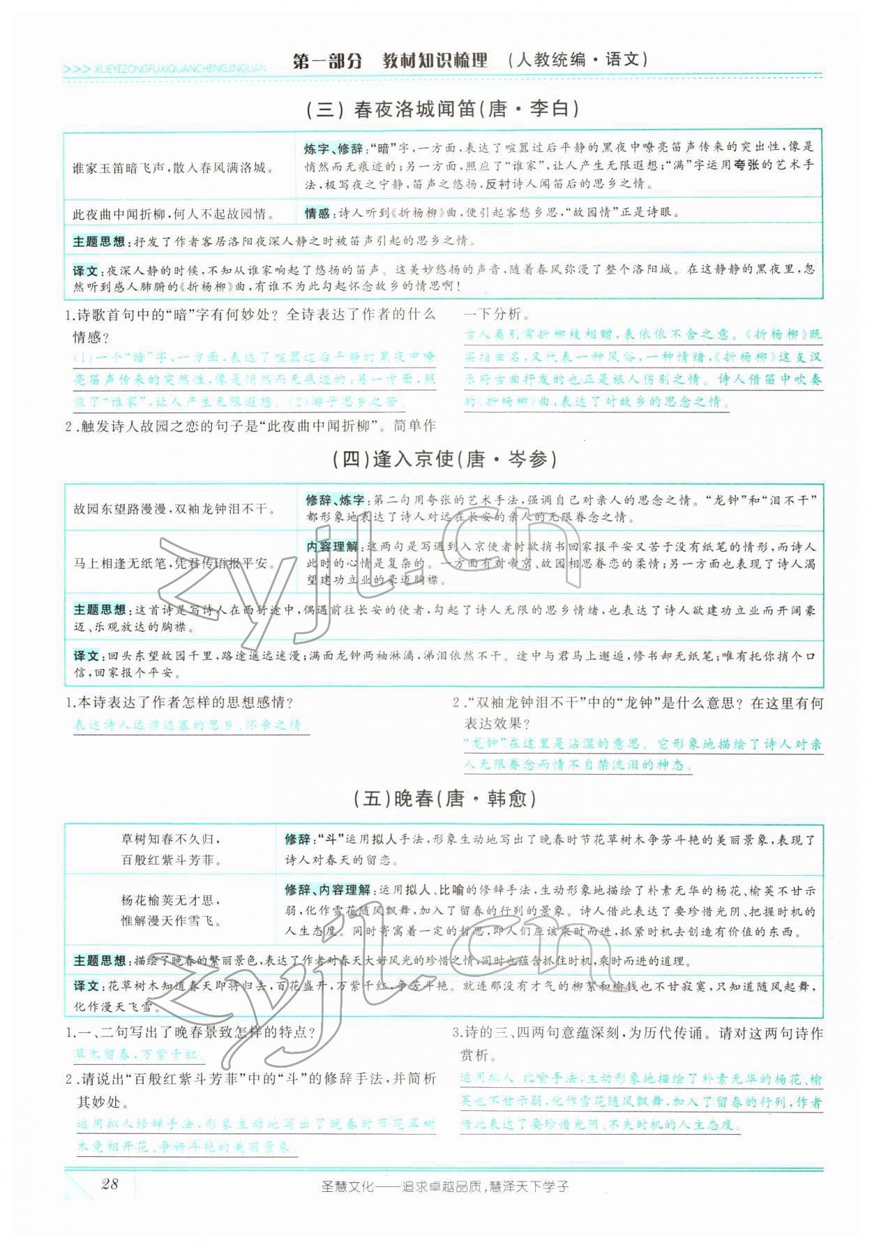 2022年智慧大課堂學業(yè)總復(fù)習全程精練語文人教版 參考答案第80頁