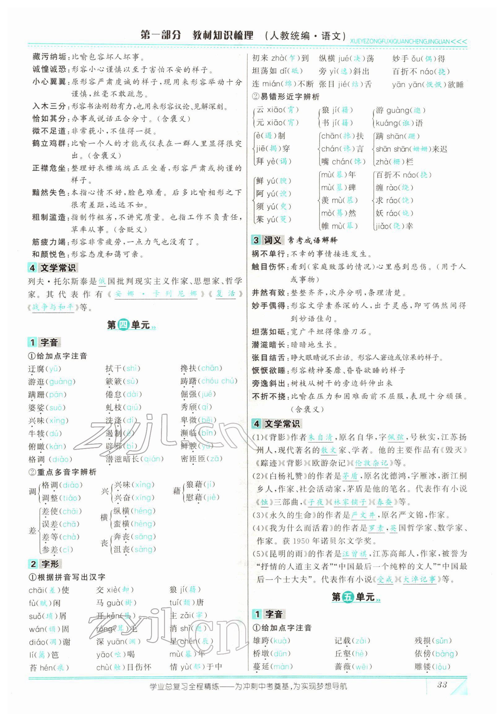 2022年智慧大課堂學(xué)業(yè)總復(fù)習(xí)全程精練語文人教版 參考答案第95頁