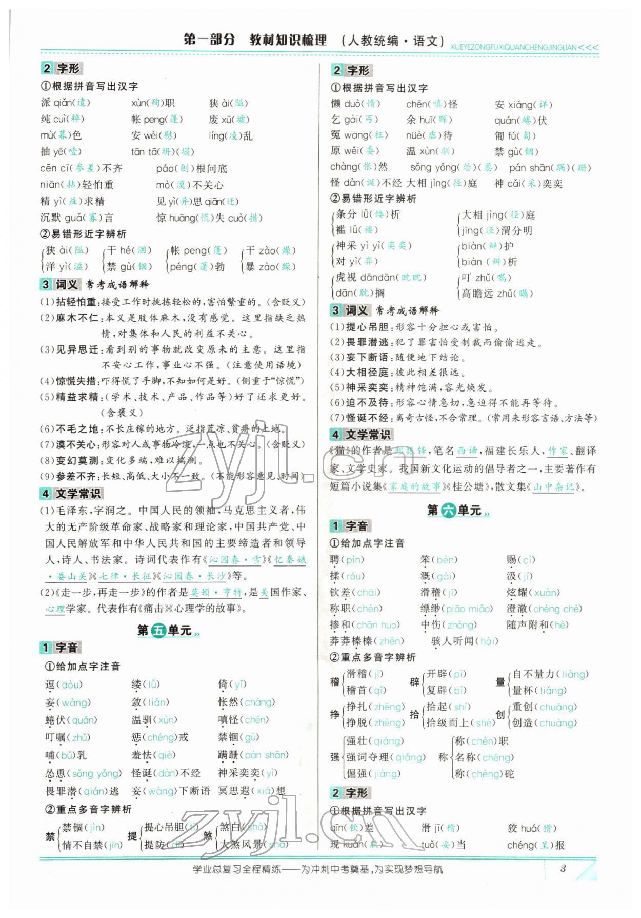 2022年智慧大課堂學(xué)業(yè)總復(fù)習(xí)全程精練語(yǔ)文人教版 參考答案第5頁(yè)