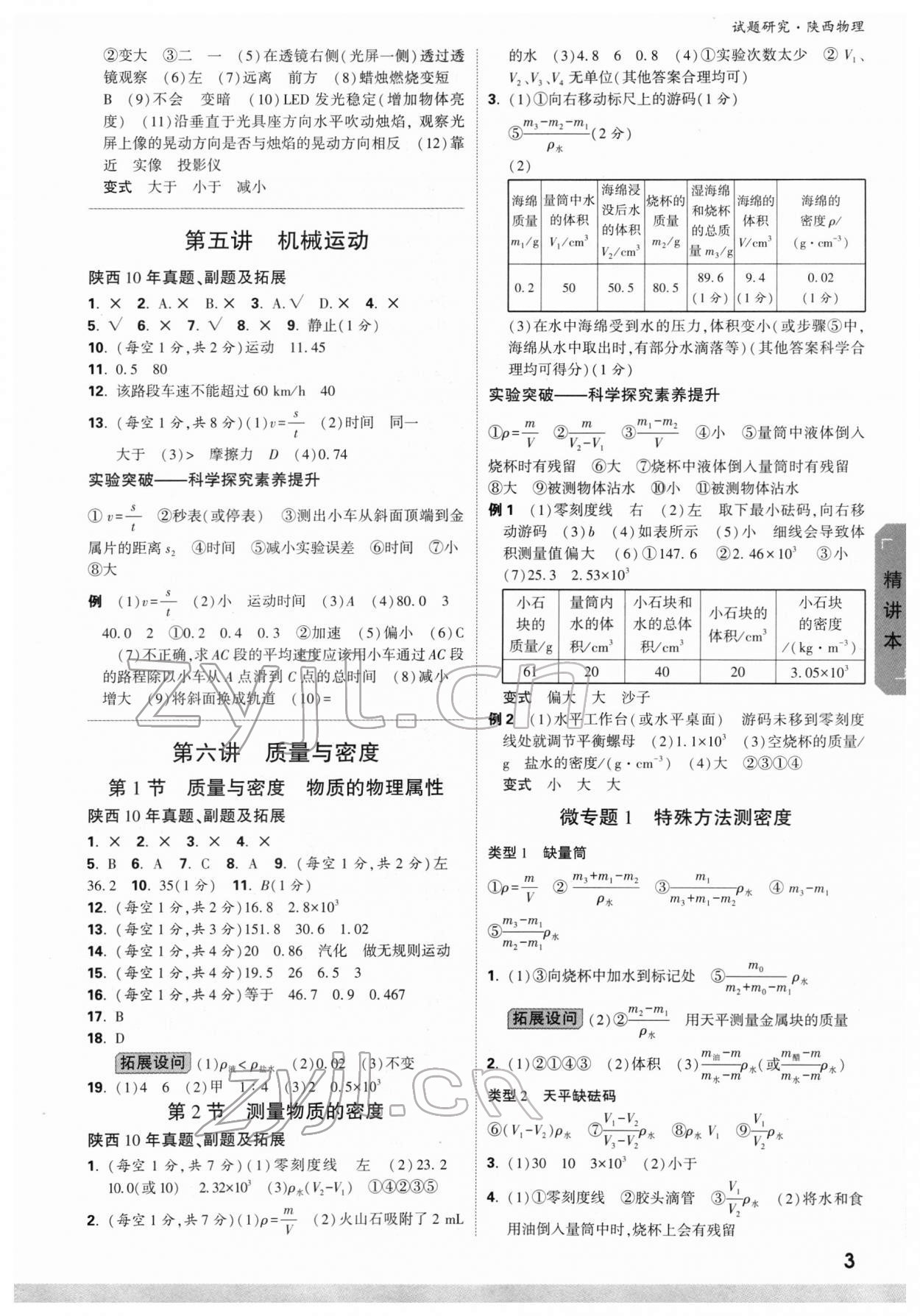 2022年萬唯中考試題研究物理陜西專版 參考答案第3頁