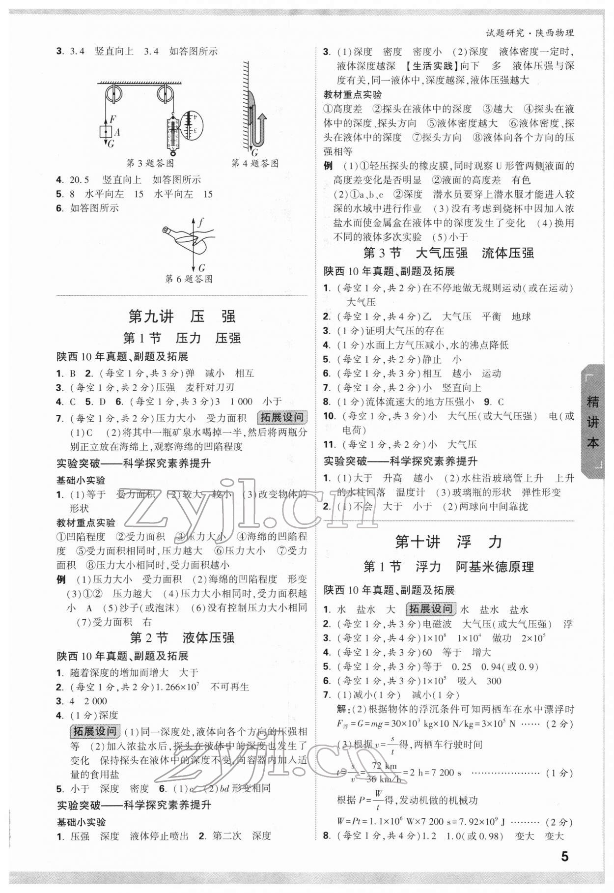 2022年万唯中考试题研究物理陕西专版 参考答案第5页