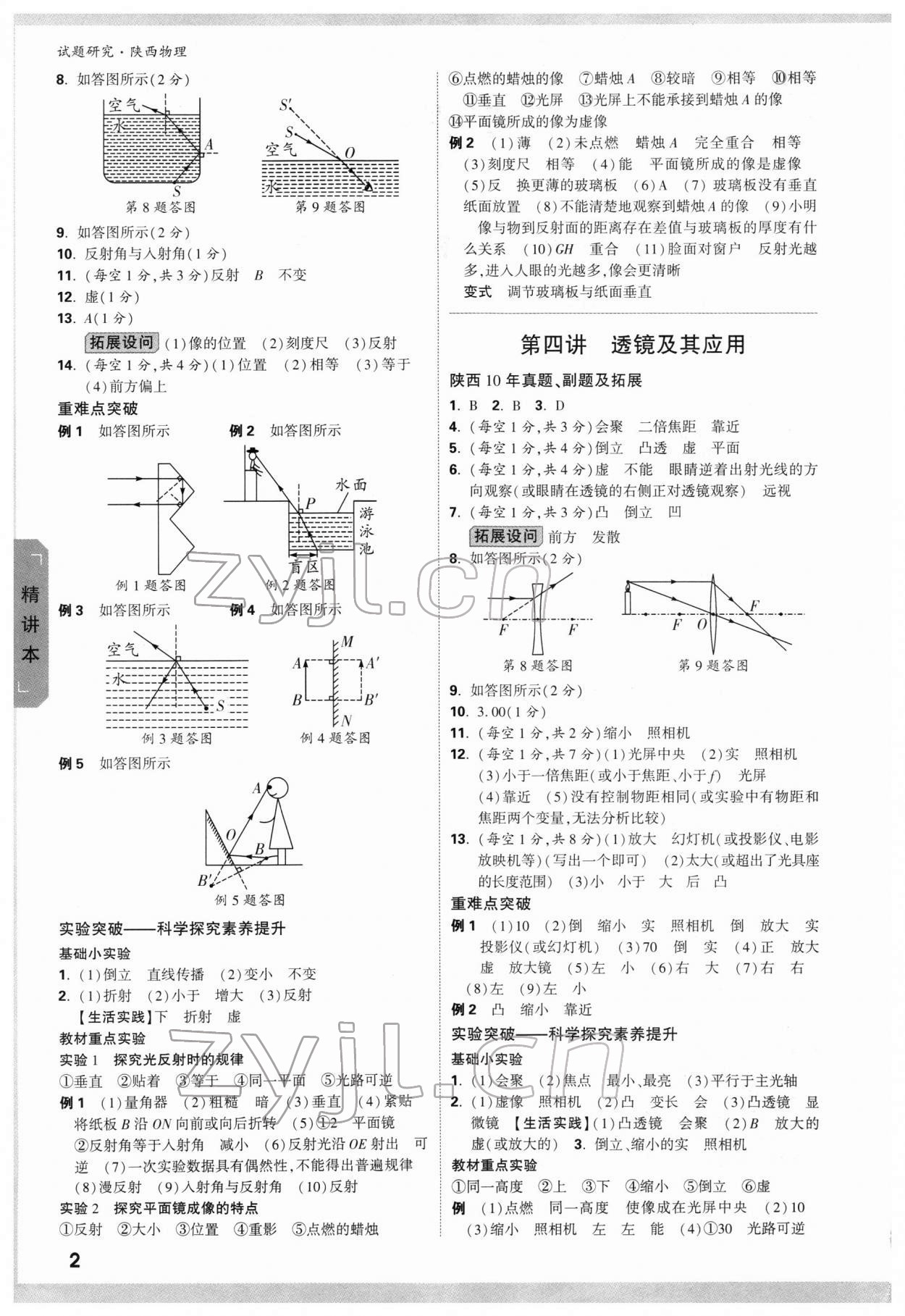 2022年萬唯中考試題研究物理陜西專版 參考答案第2頁