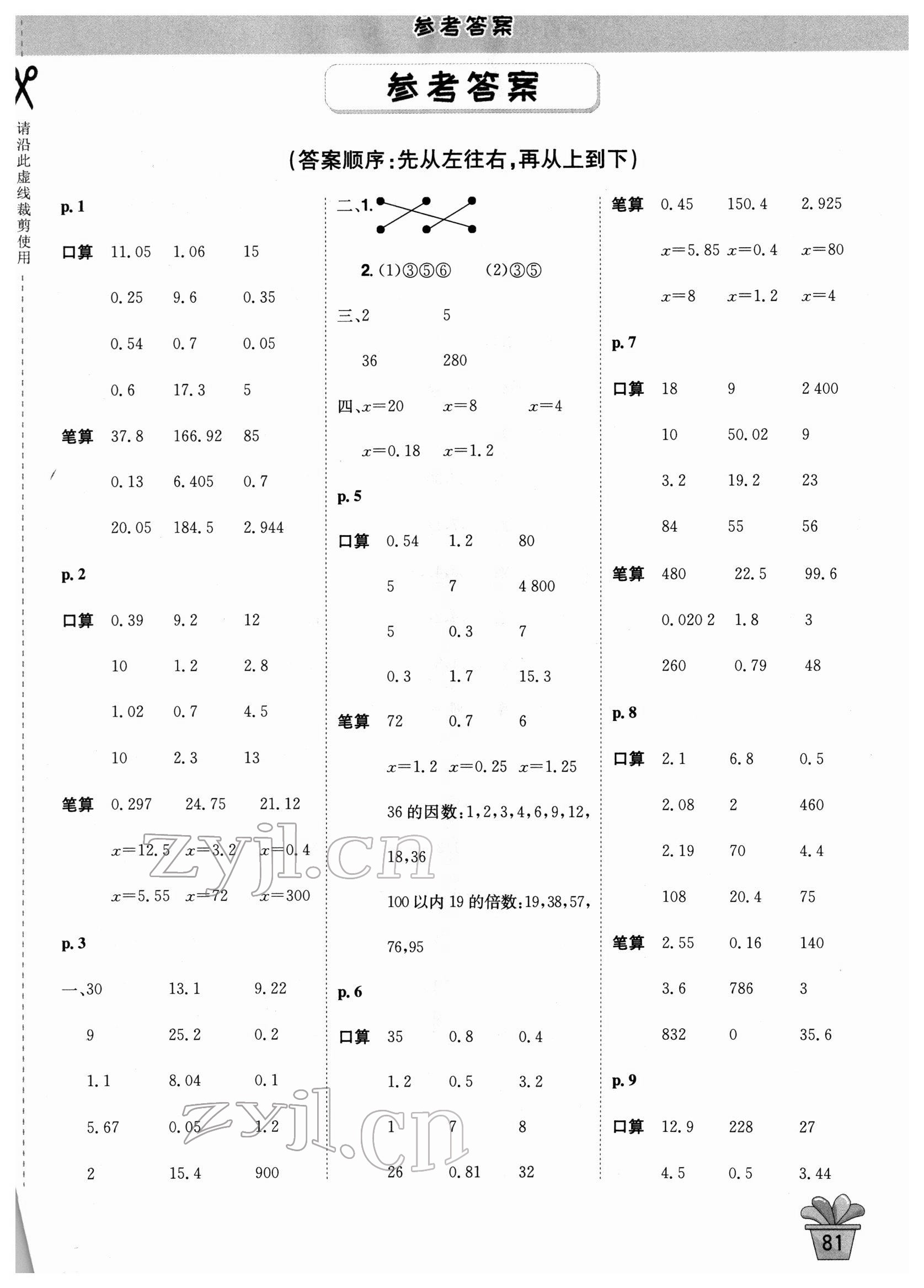 2022年口算神童五年級數(shù)學下冊人教版 第1頁