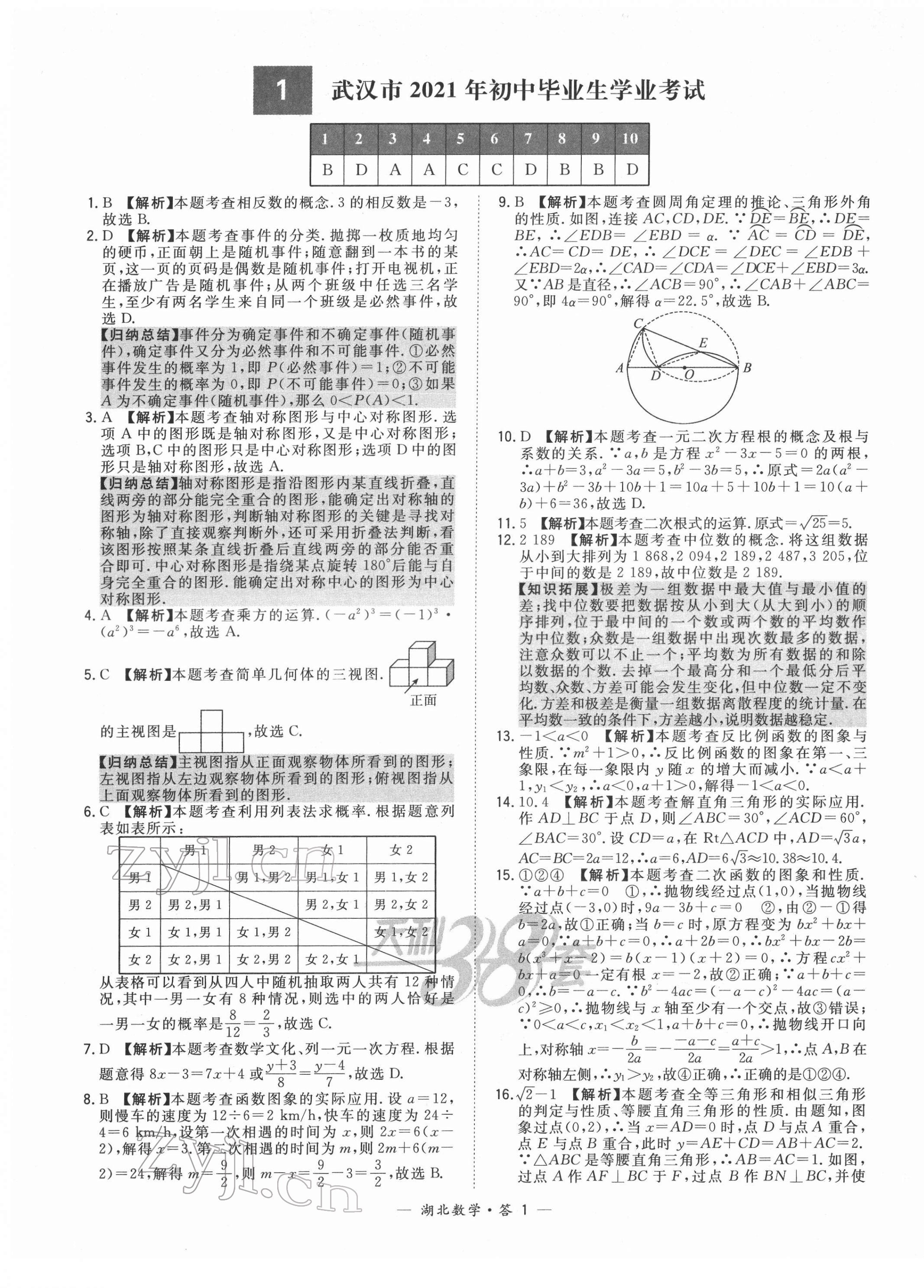 2022年天利38套湖北省中考试题精选数学 第1页