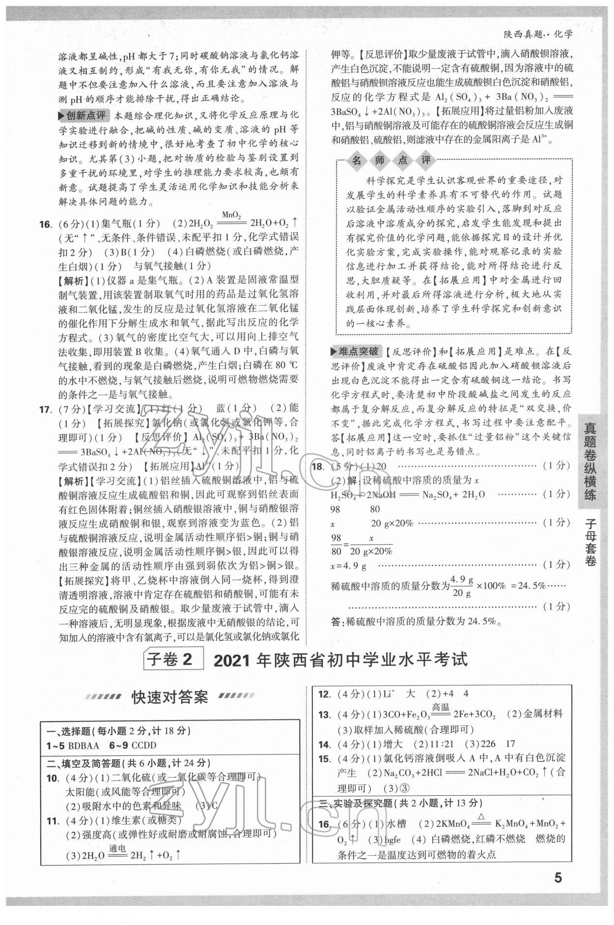 2022年萬唯中考真題化學人教版陜西專版 第5頁