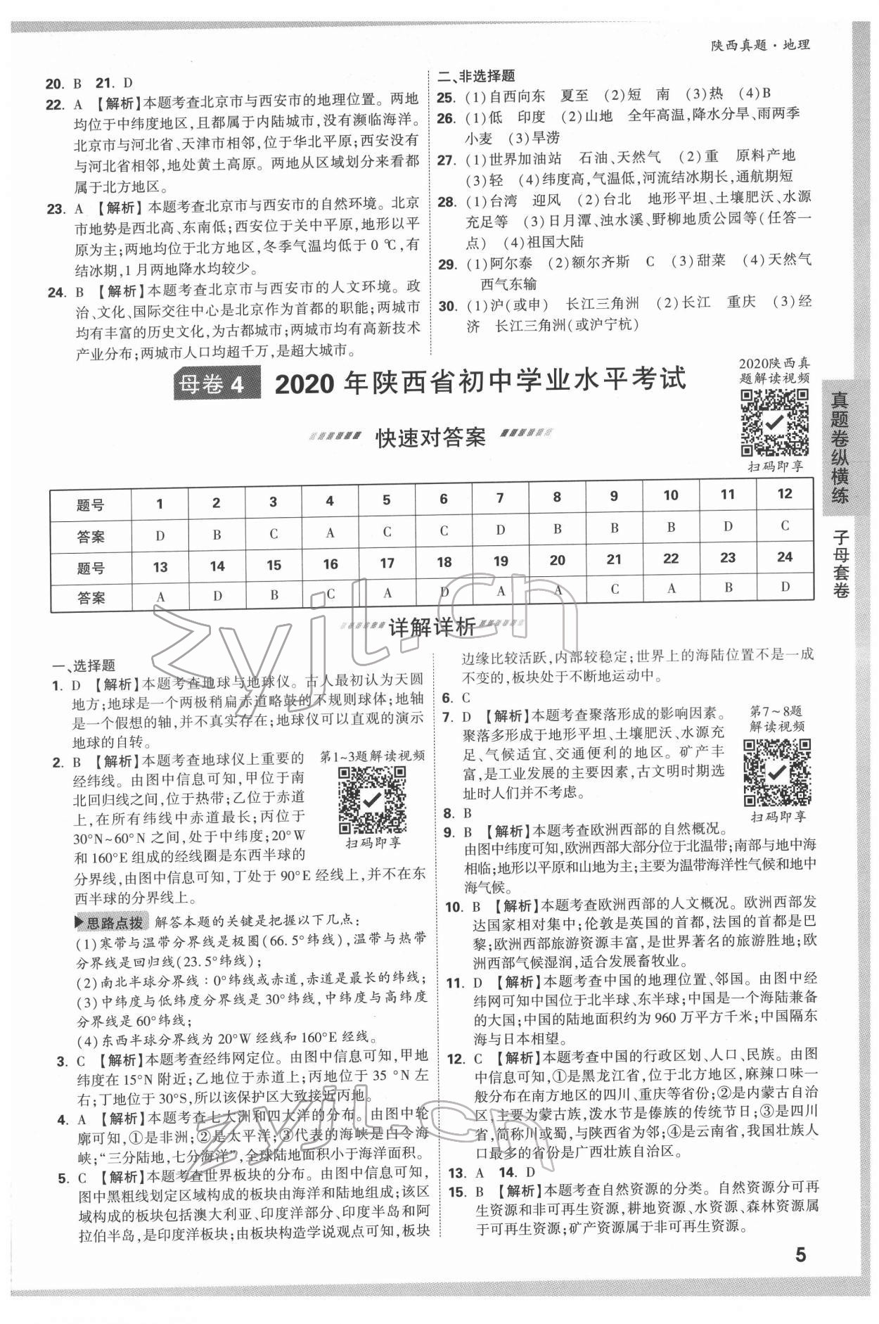 2022年萬唯中考真題地理人教版陜西專版 參考答案第5頁