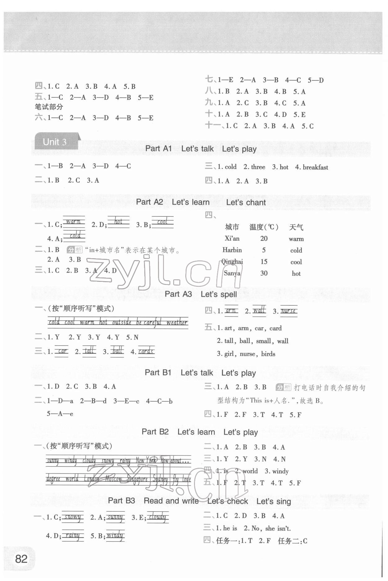 2022年黃岡同步練一日一練四年級英語下冊人教版 參考答案第4頁