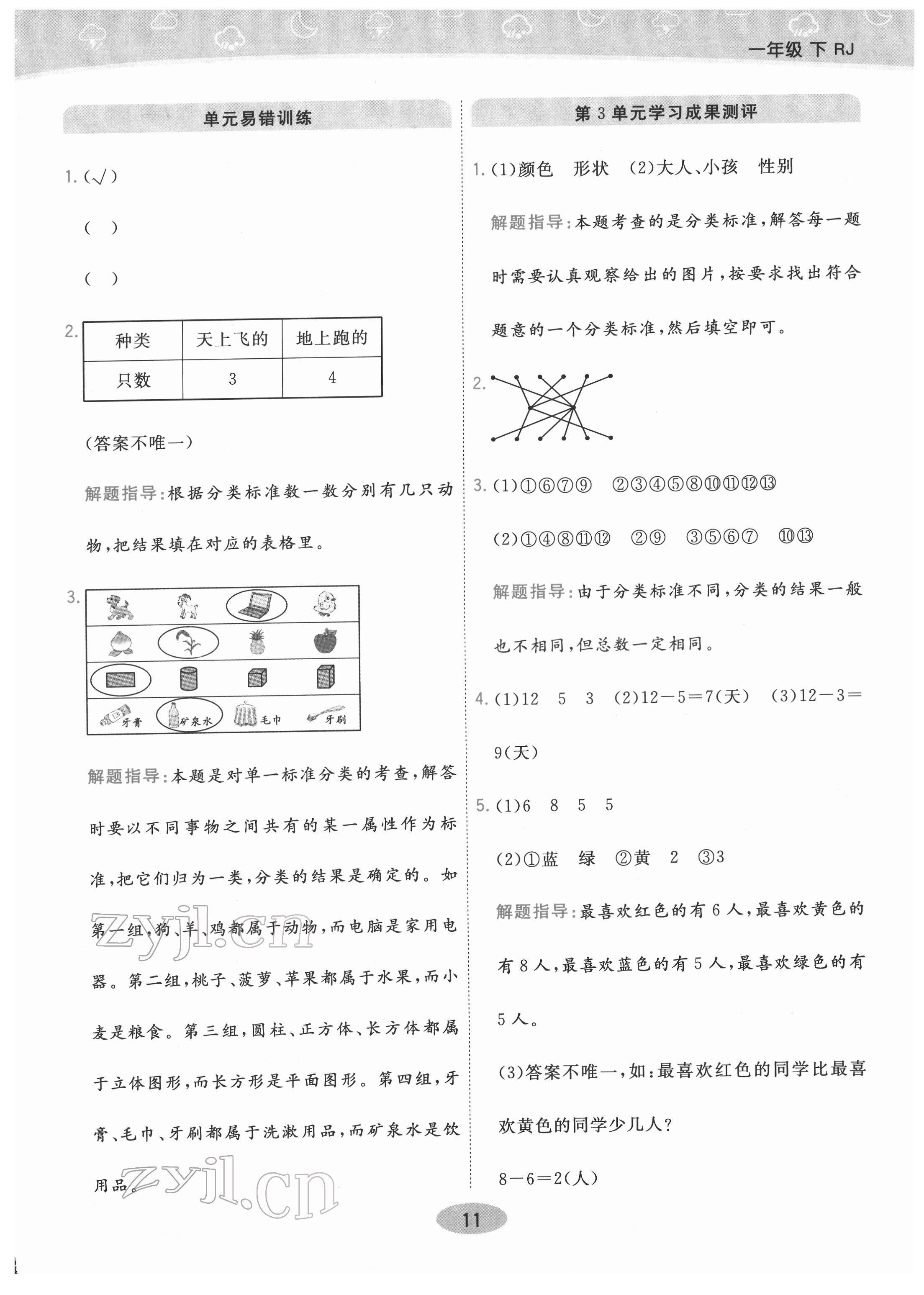 2022年黃岡同步練一日一練一年級數(shù)學(xué)下冊人教版 參考答案第11頁