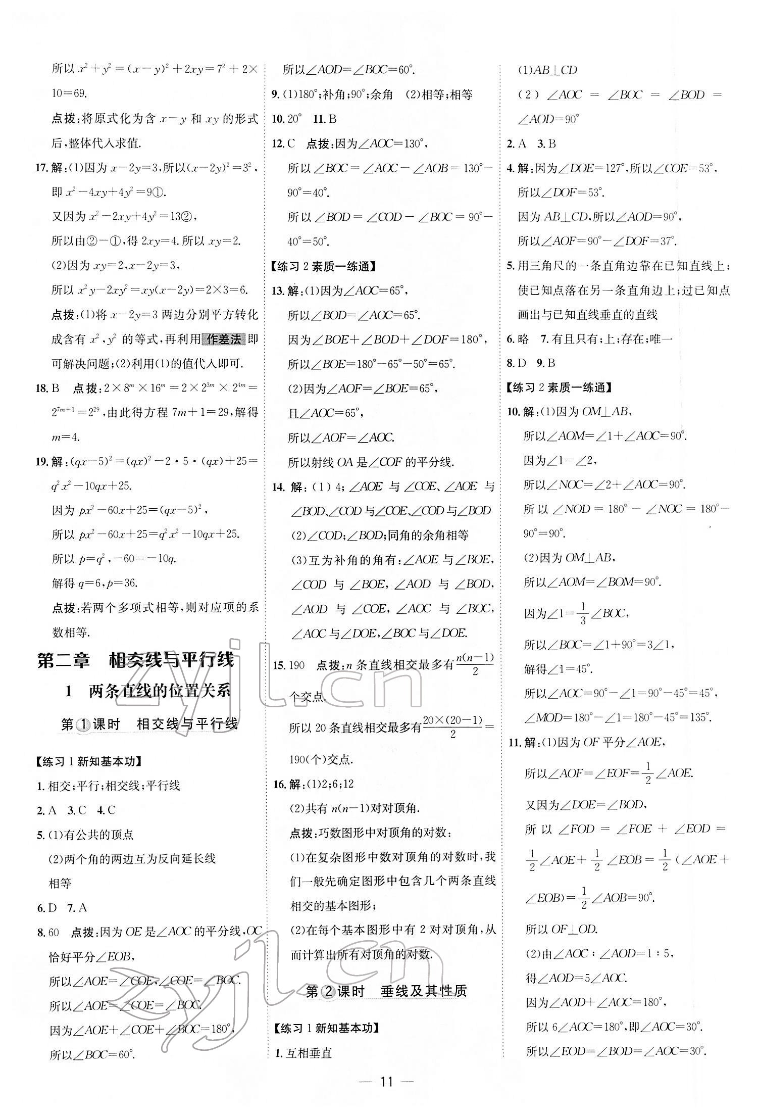 2022年點撥訓練七年級數(shù)學下冊北師大版 參考答案第10頁