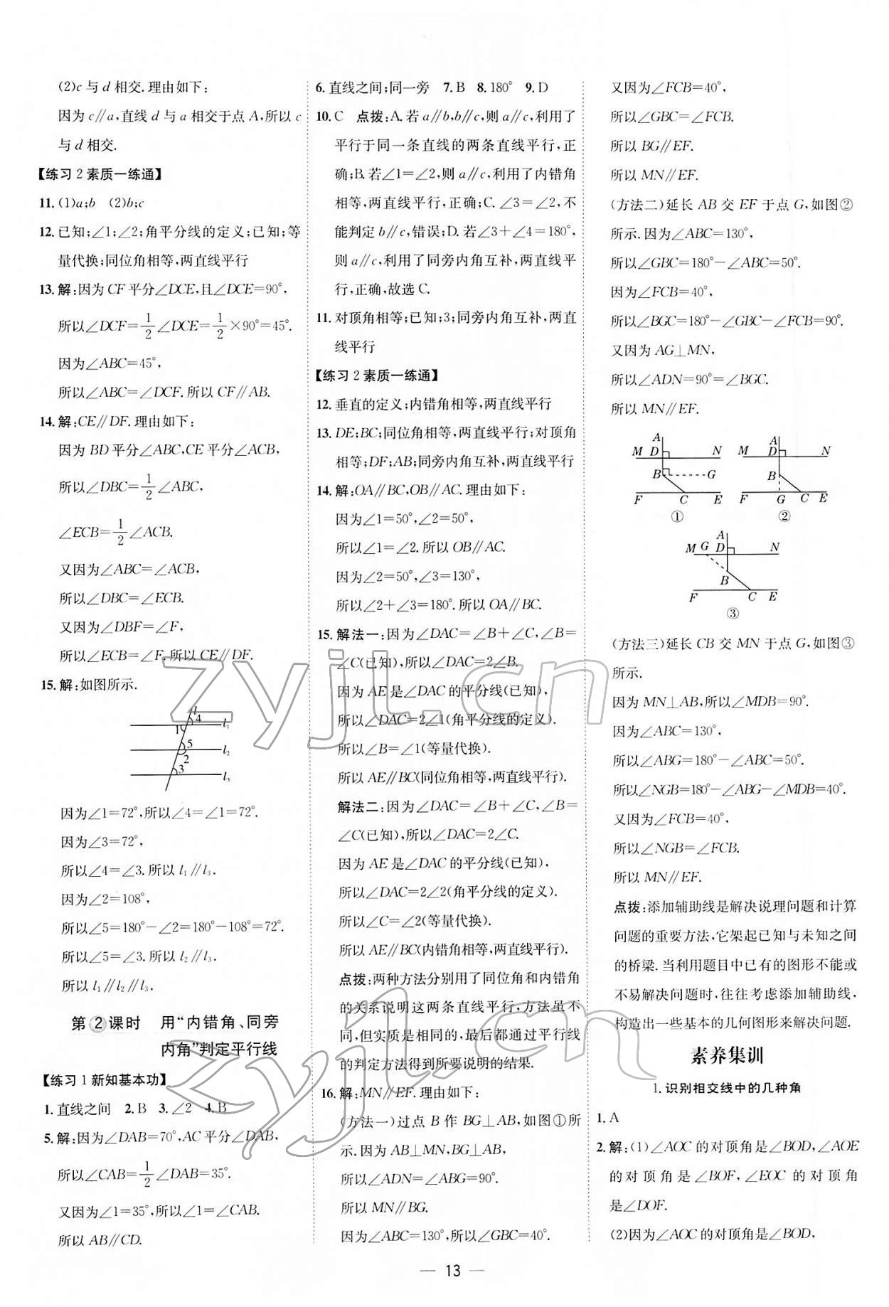 2022年點(diǎn)撥訓(xùn)練七年級數(shù)學(xué)下冊北師大版 參考答案第12頁