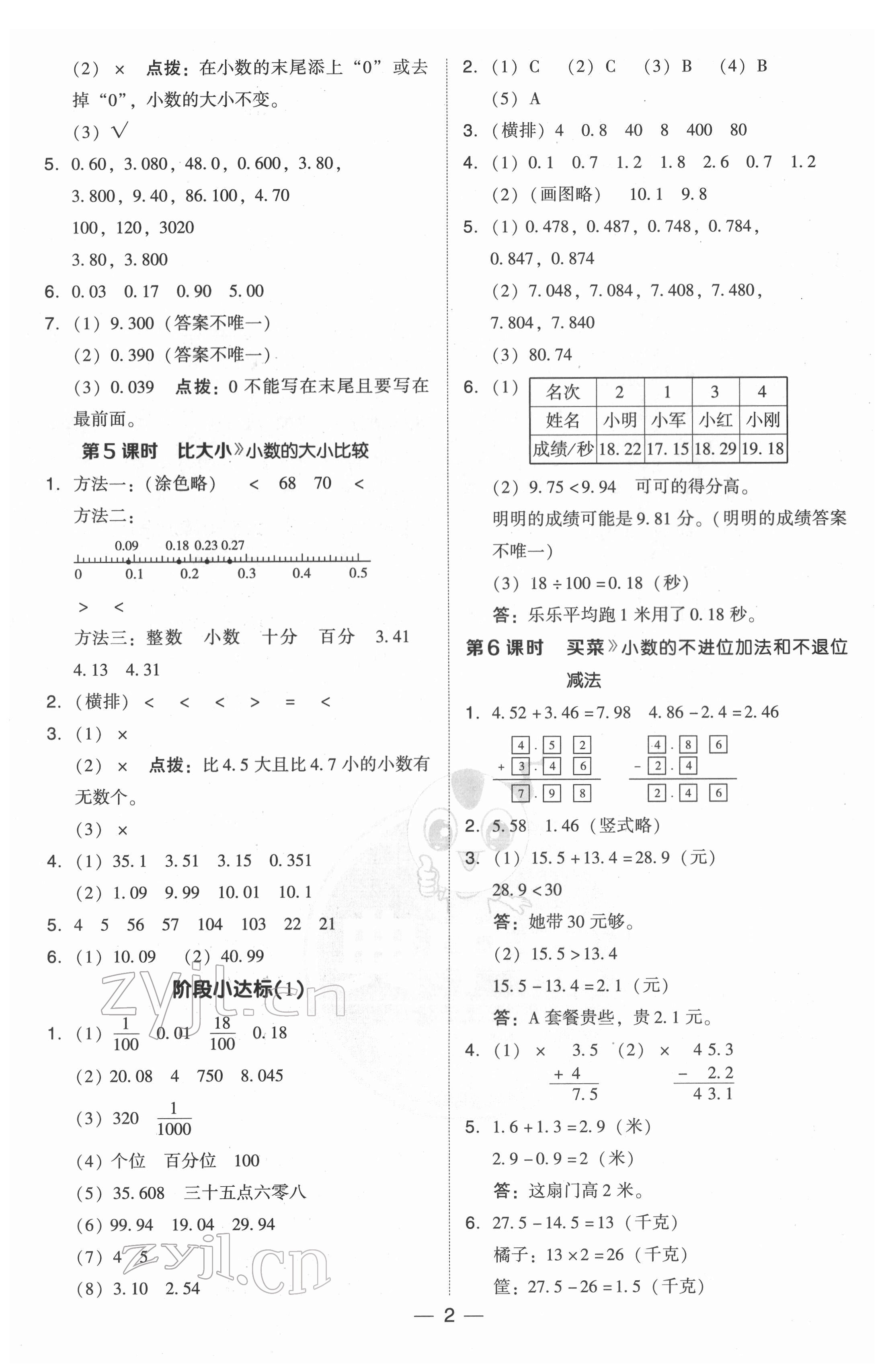 2022年綜合應(yīng)用創(chuàng)新題典中點四年級數(shù)學下冊北師大版 參考答案第2頁