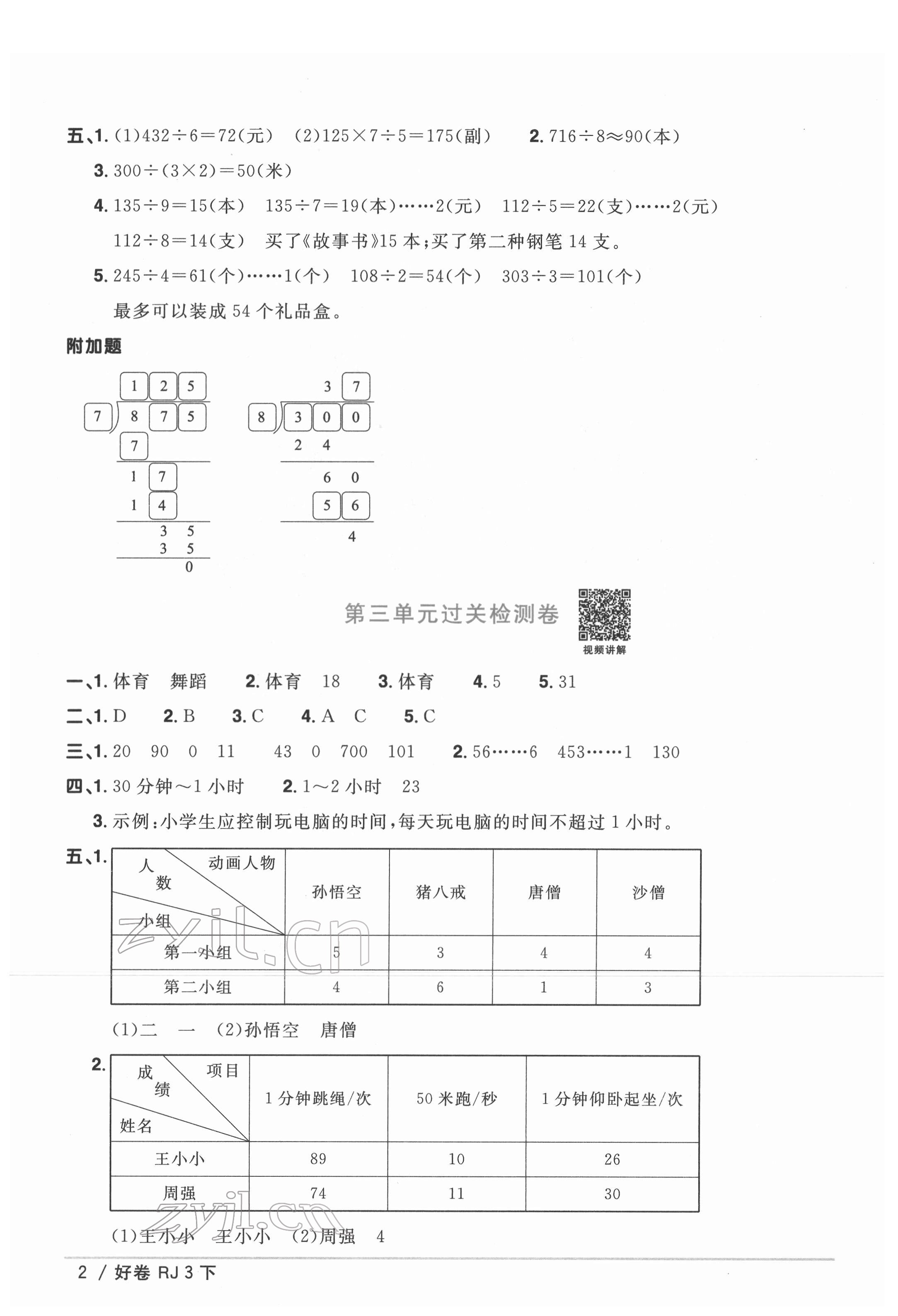 2022年陽光同學一線名師全優(yōu)好卷三年級數(shù)學下冊人教版 第2頁