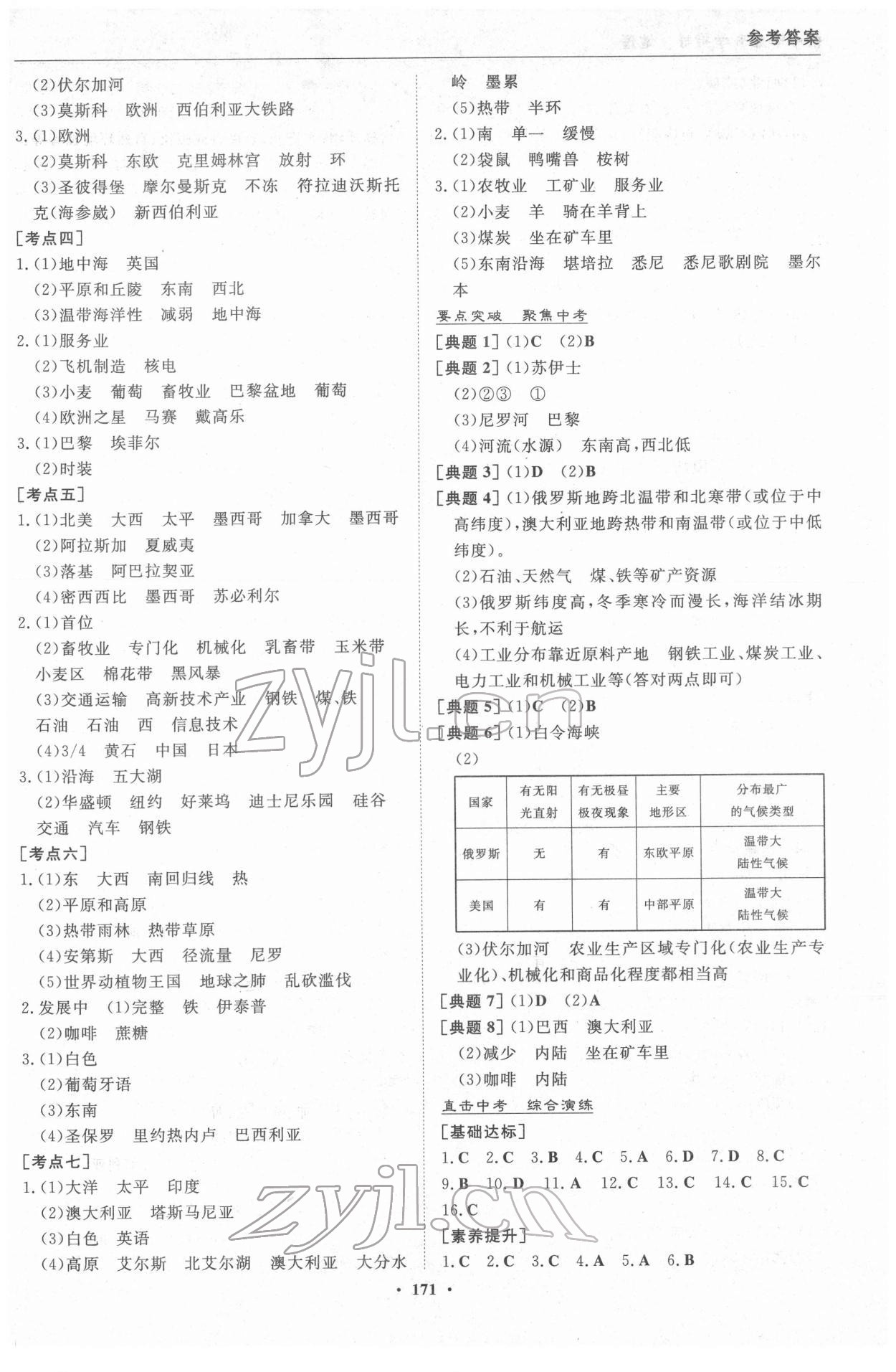 2022年初中毕业升学指导地理 参考答案第6页