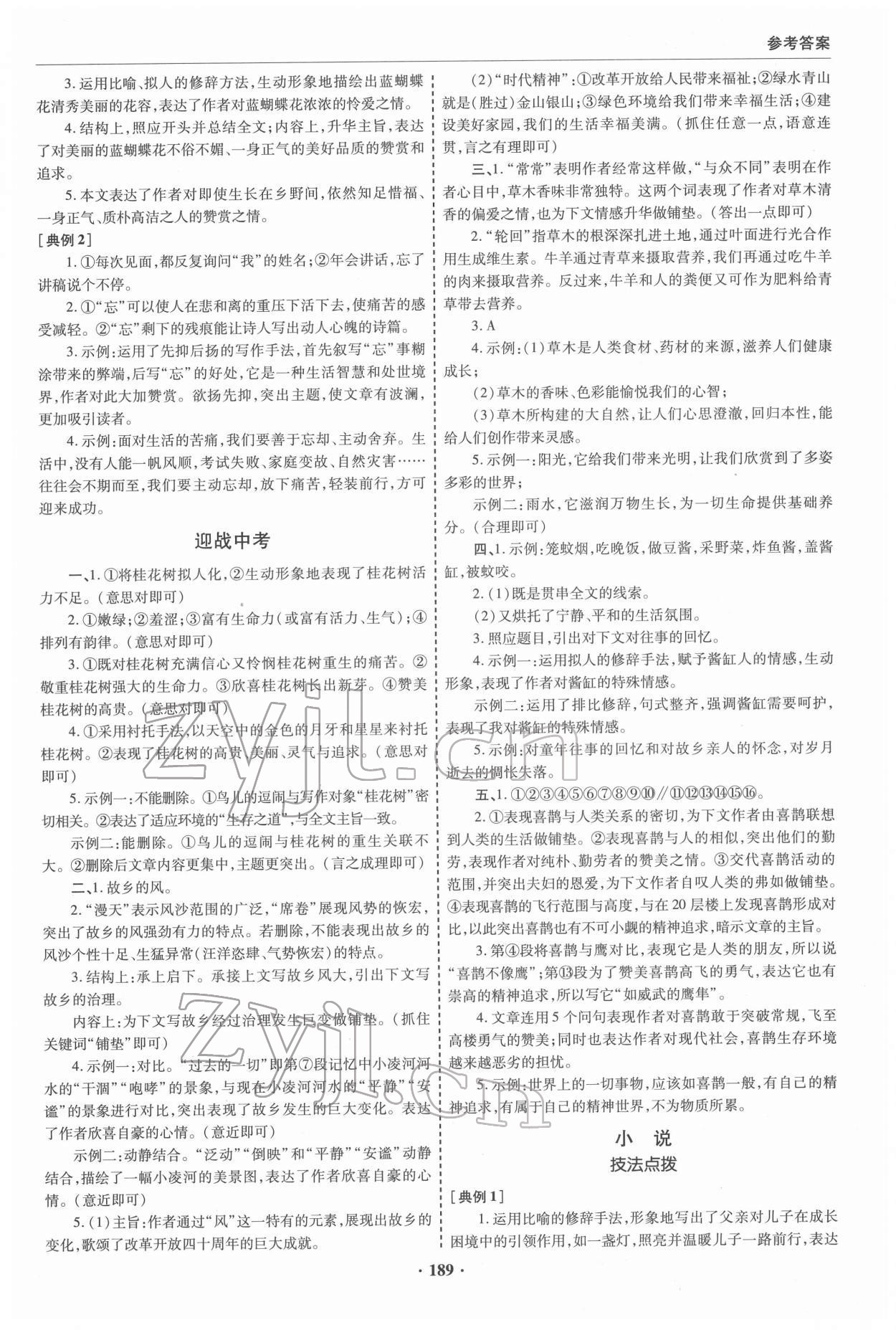 2022年初中畢業(yè)升學復習指導語文 參考答案第8頁