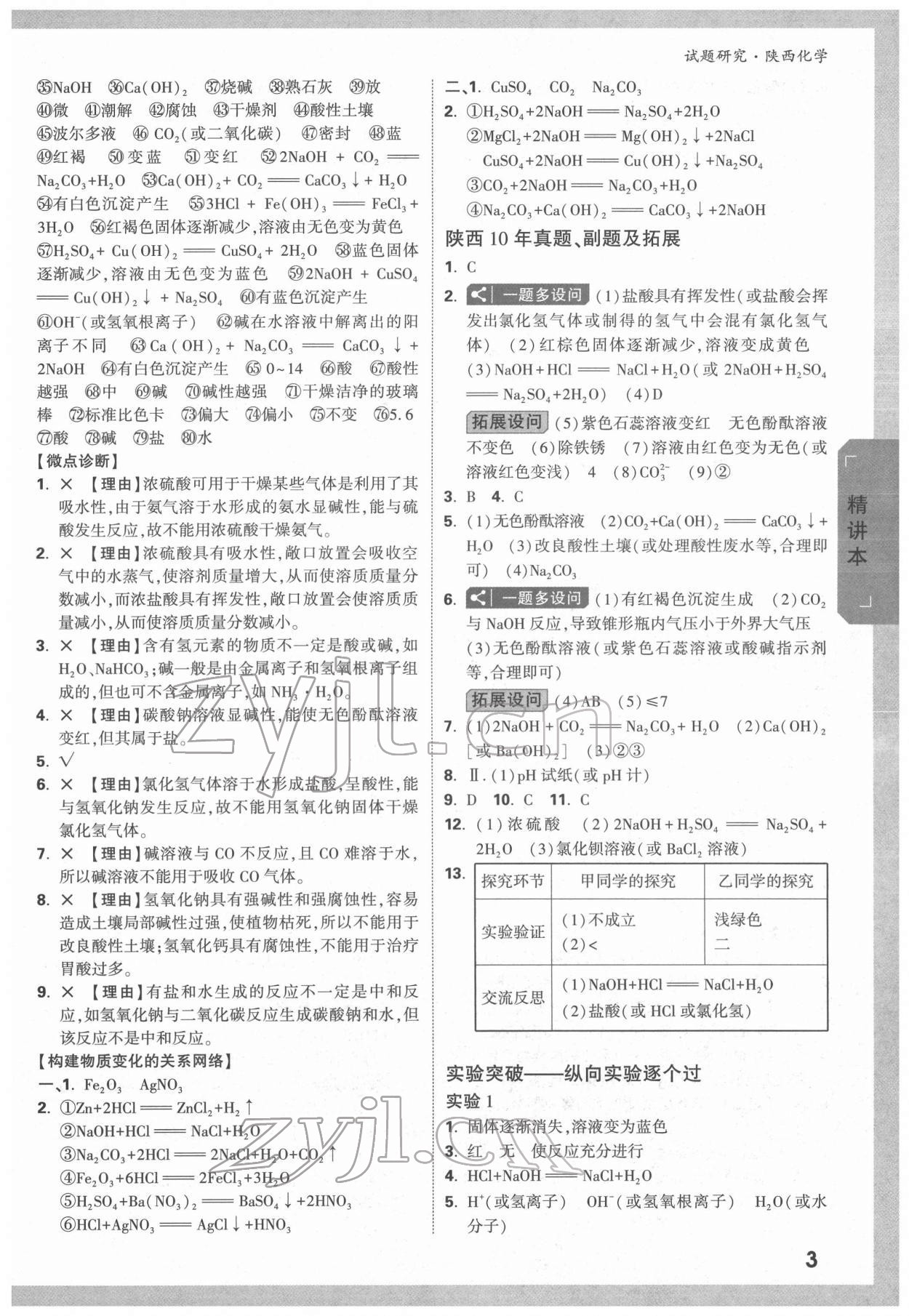 2022年萬唯中考試題研究化學(xué)陜西專版 參考答案第3頁