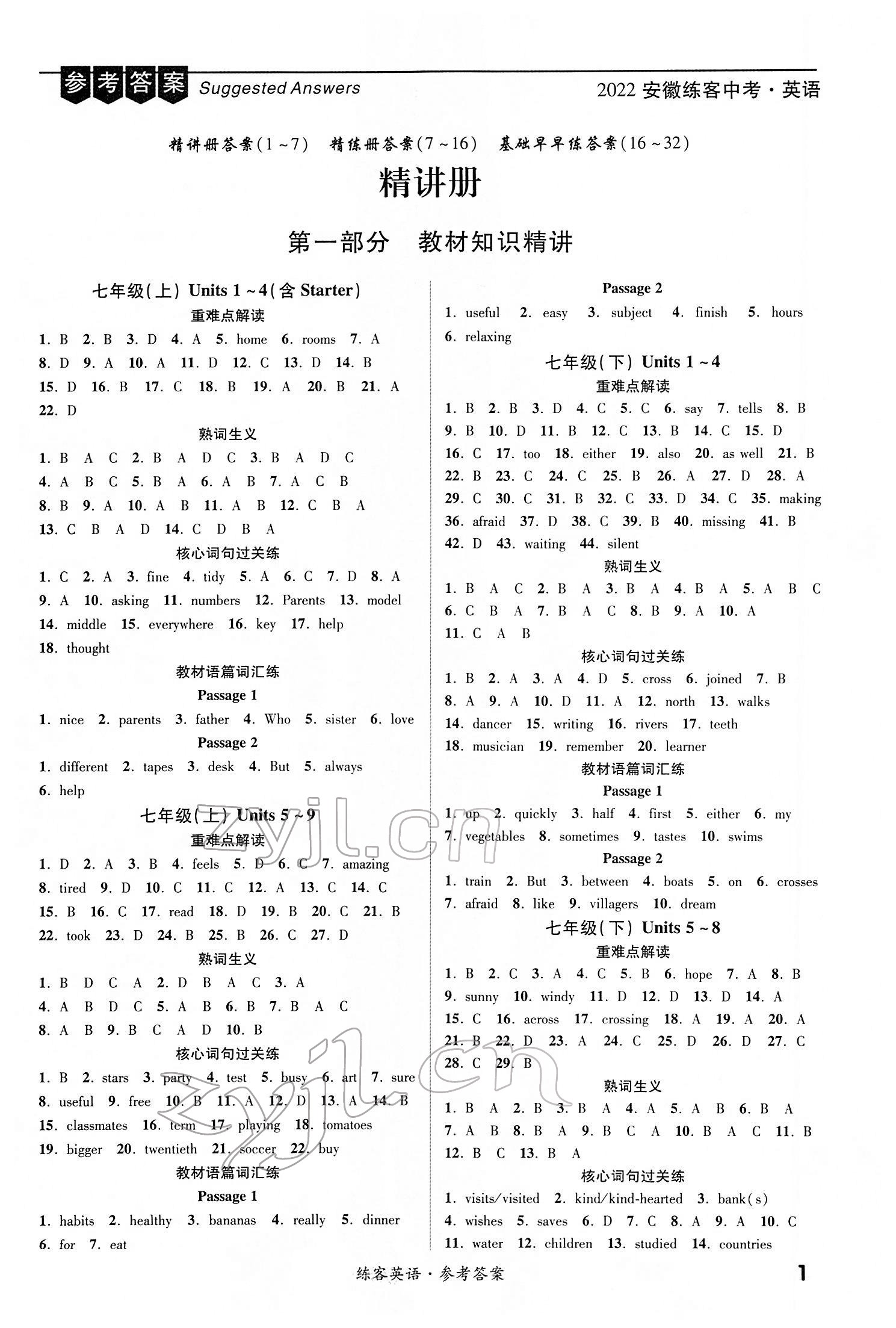 2022年練客中考提優(yōu)方案英語(yǔ)安徽專版 第1頁(yè)