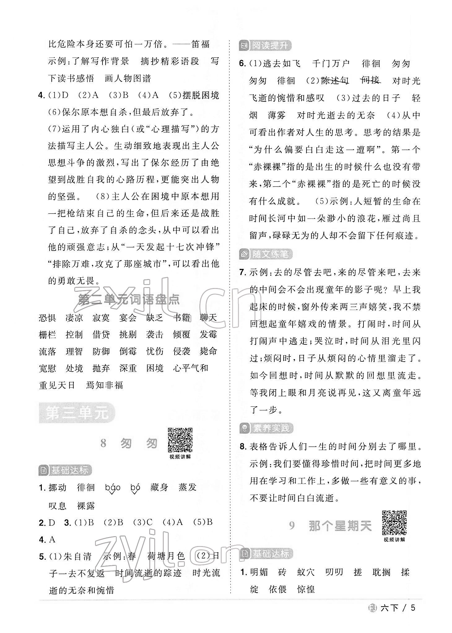 2022年阳光同学课时优化作业六年级语文下册人教版福建专版 第5页