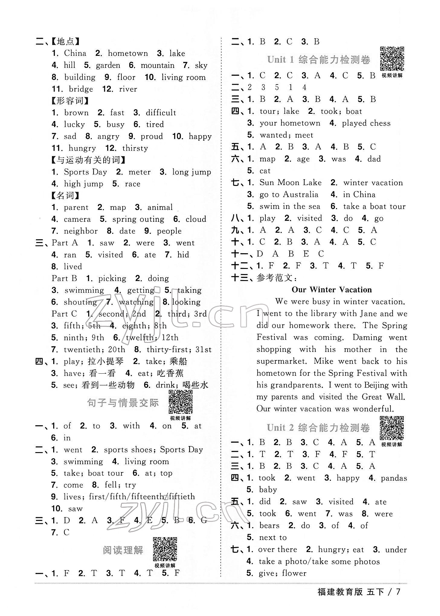 2022年阳光同学课时优化作业五年级英语下册福建教育版 第7页