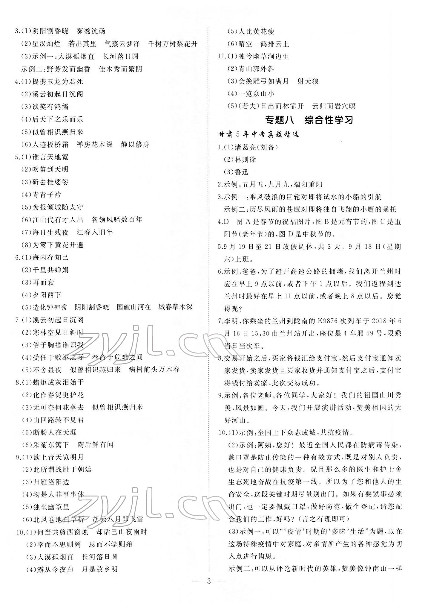 2022年首席中考语文甘肃专版&nbsp;第3页