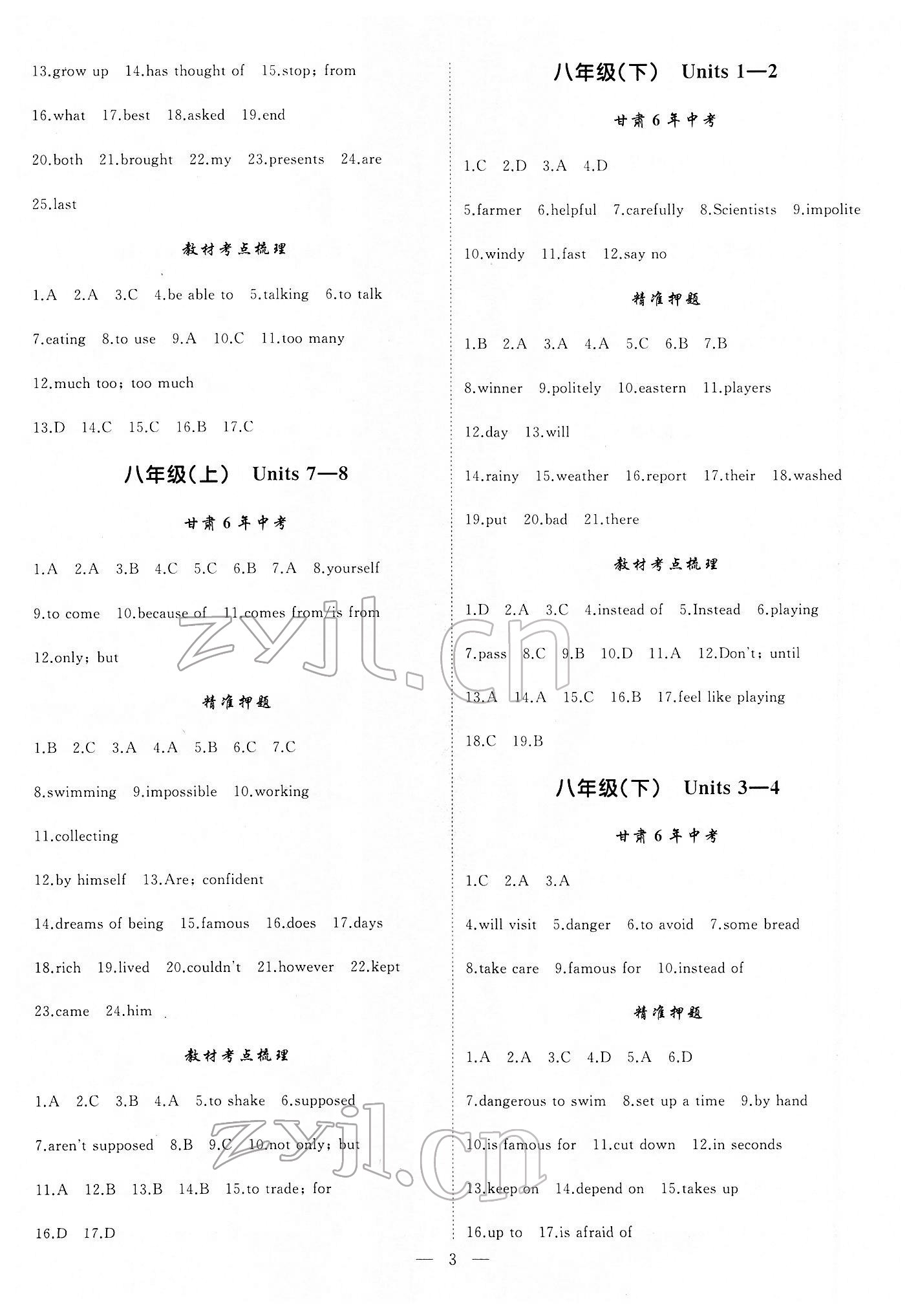 2022年首席中考英語人教版甘肅專版&nbsp;第3頁