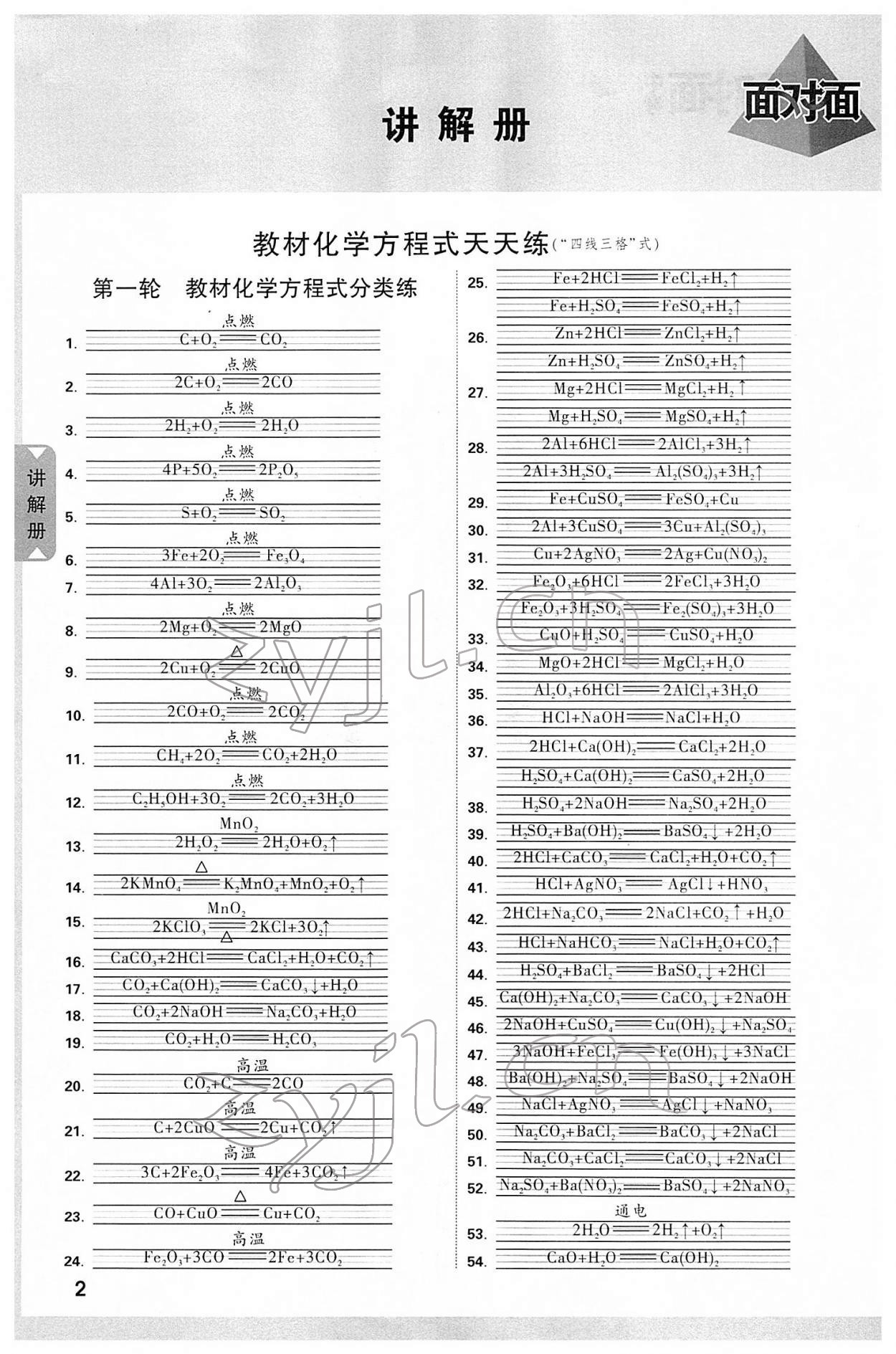 2022年山西中考面對(duì)面化學(xué) 參考答案第1頁