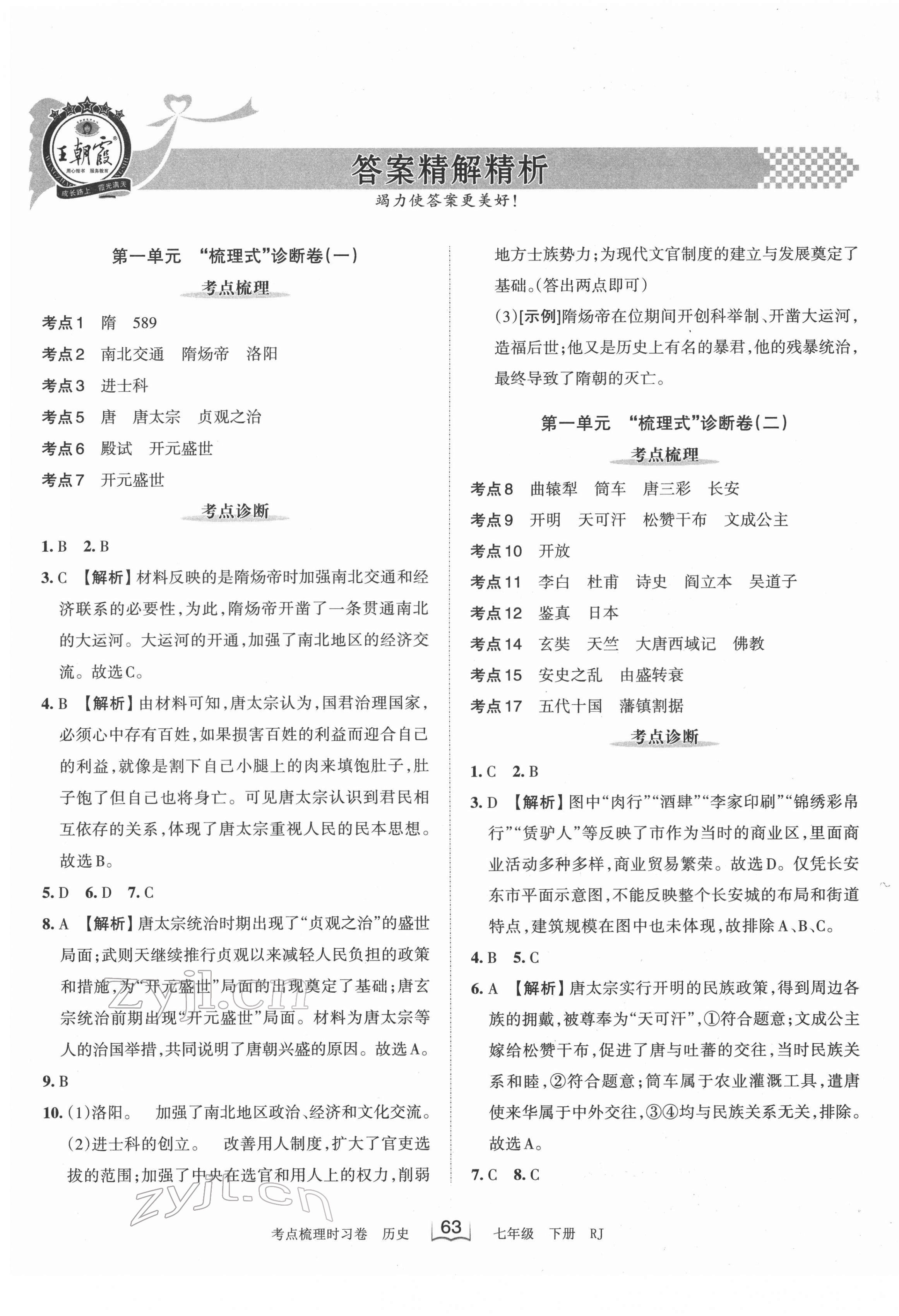 2022年王朝霞考點梳理時習(xí)卷七年級歷史下冊人教版 第1頁